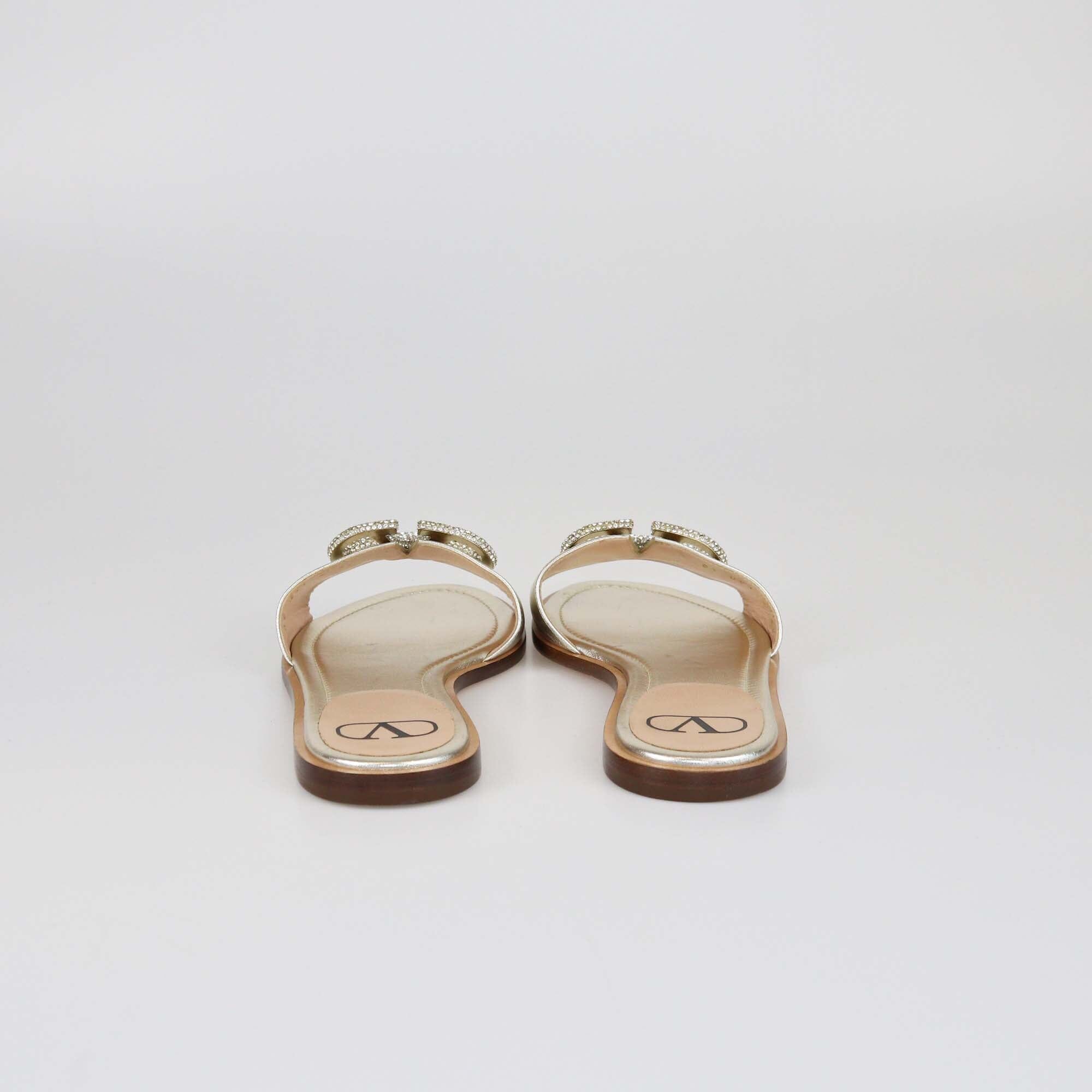 Valentino Light Gold VLogo Glow Signature Flat Slides Womens Valentino 