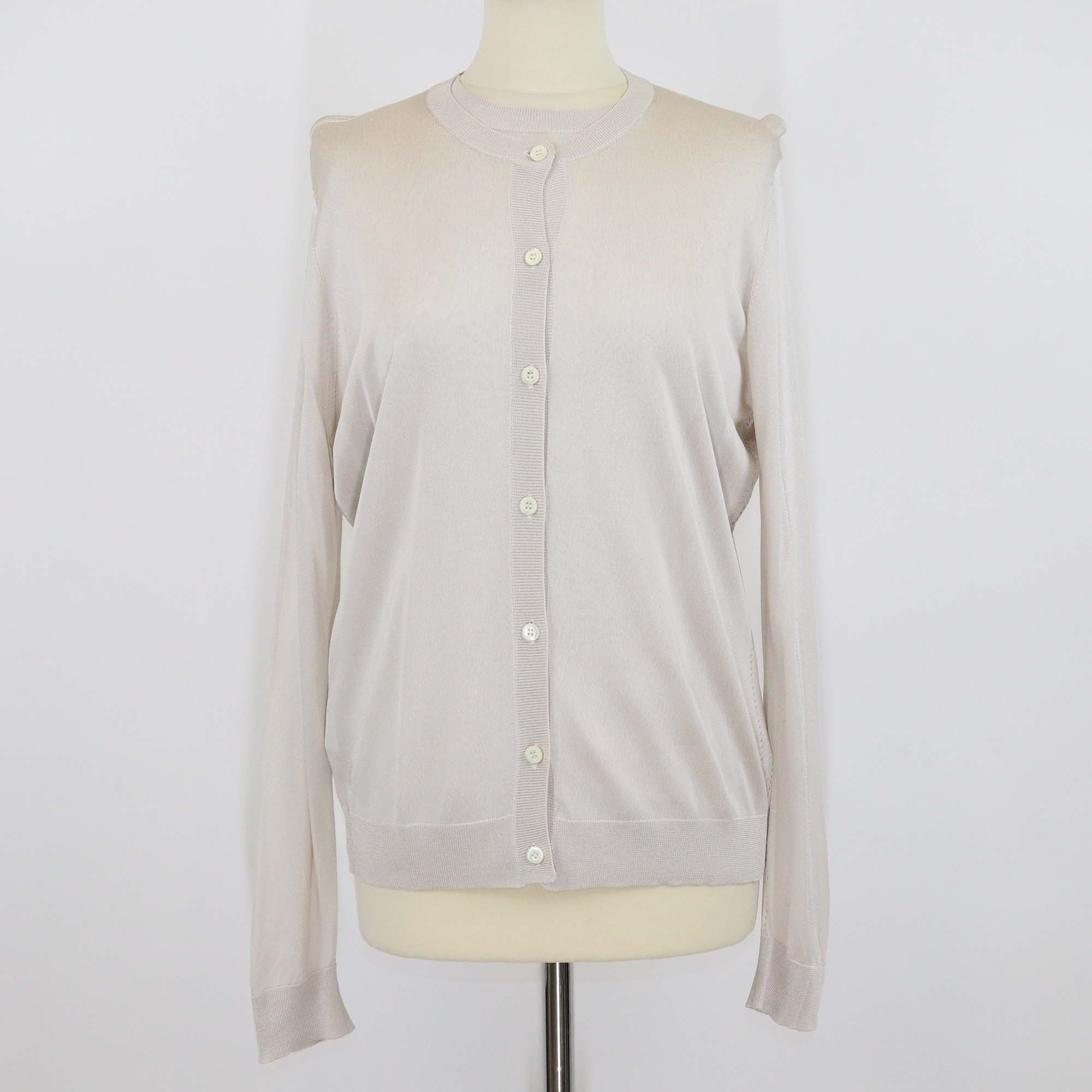 Prada Dark Cream Viscose Ribbed Knit Short Sleeve Top & Long Sleeve Cardigan Set
