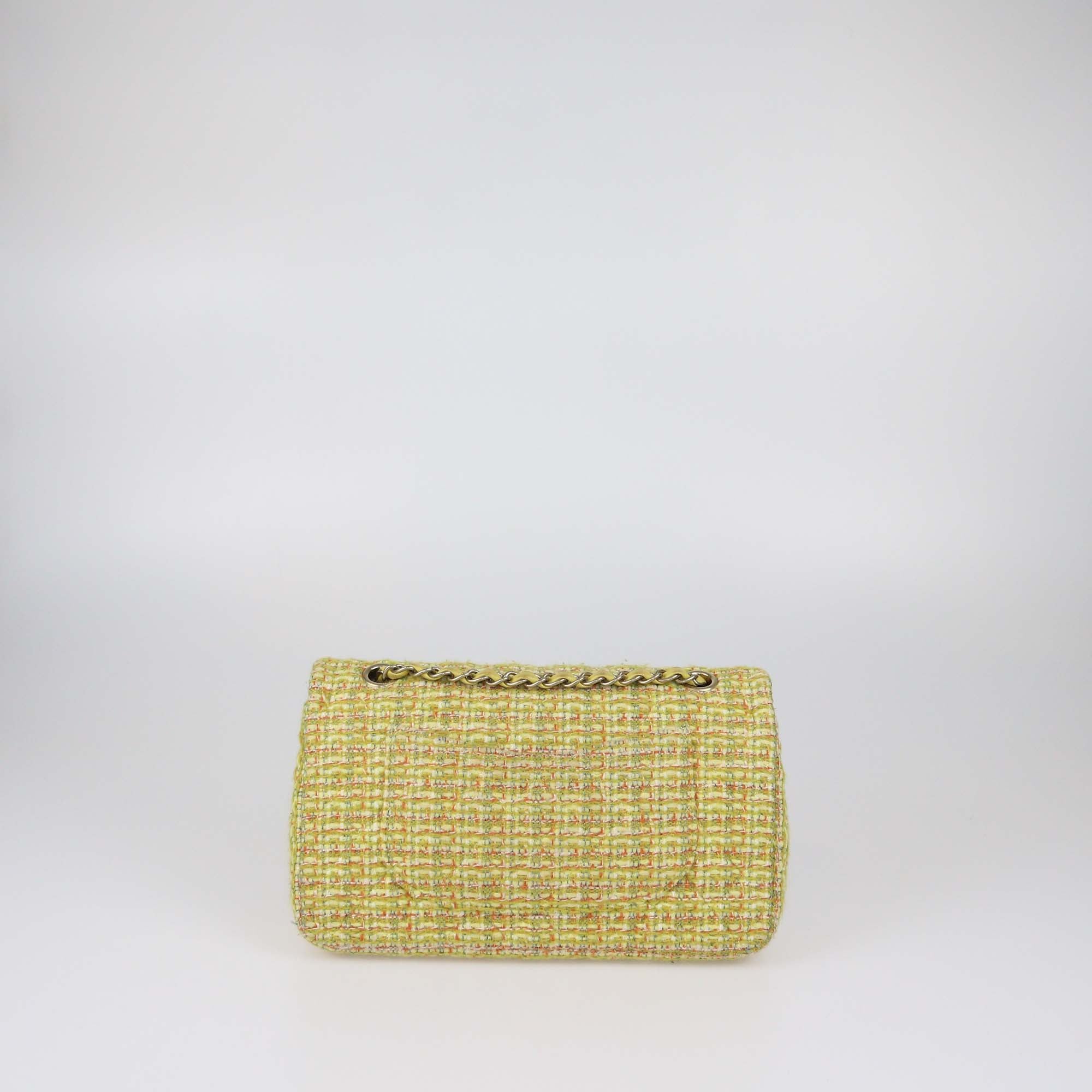 Chanel Yellow Quilted Tweed Medium Classic Double Flap Bag