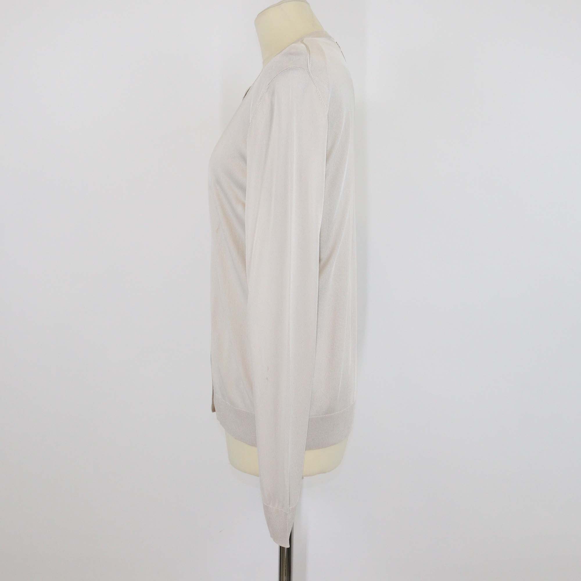 Prada Dark Cream Viscose Ribbed Knit Short Sleeve Top & Long Sleeve Cardigan Set