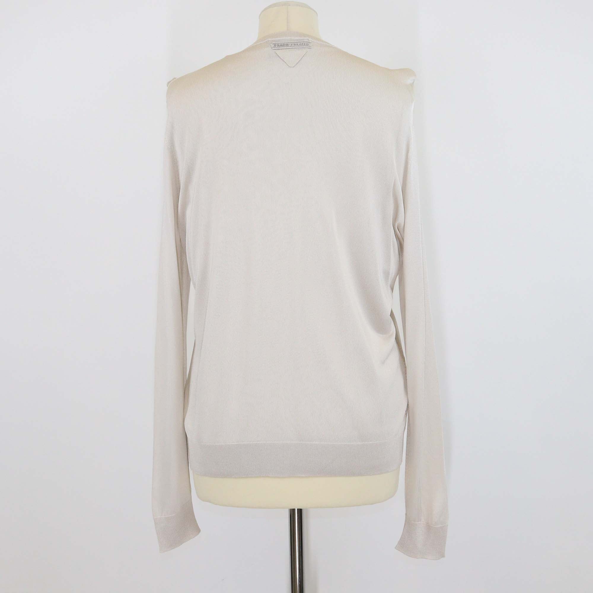 Prada Dark Cream Viscose Ribbed Knit Short Sleeve Top & Long Sleeve Cardigan Set
