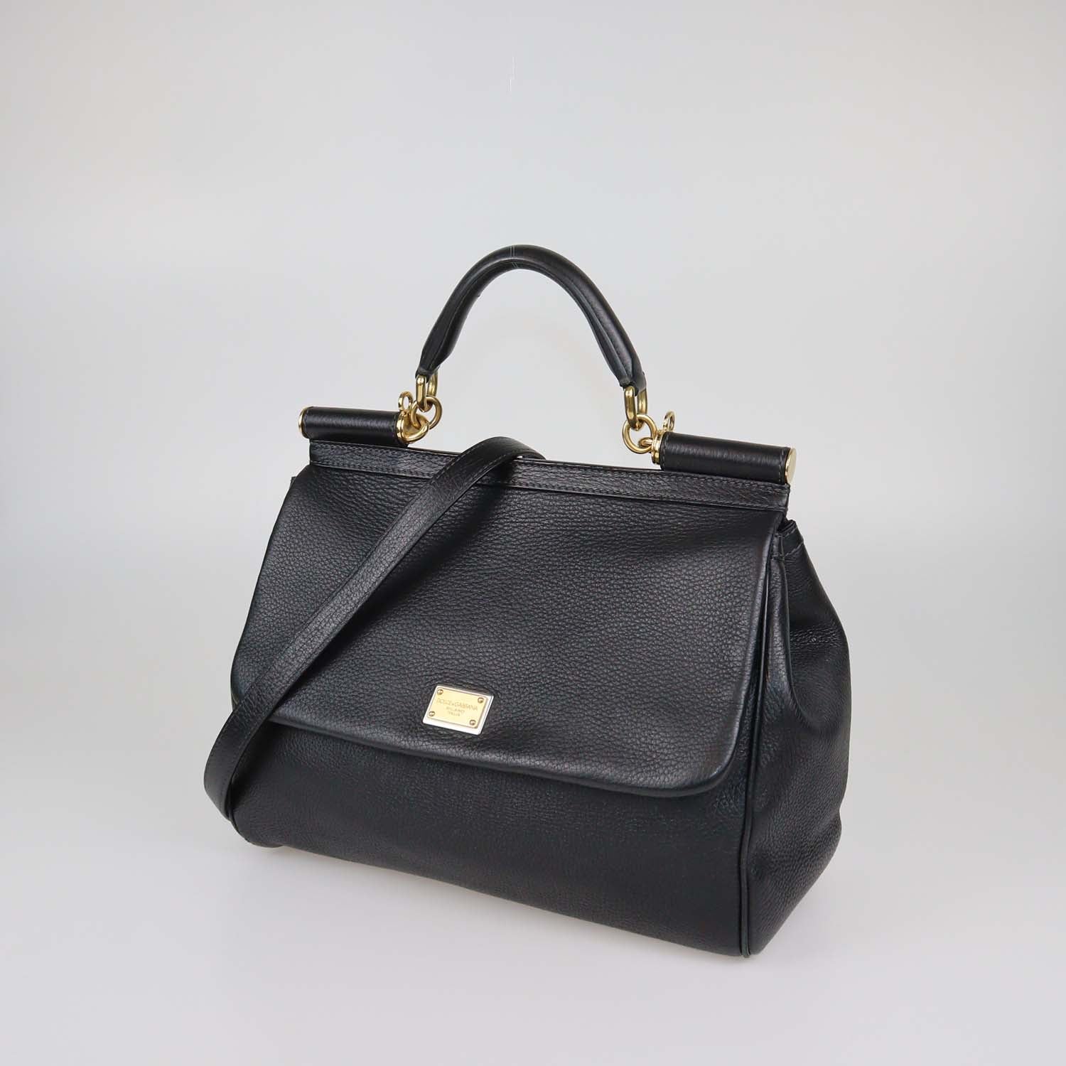 Dolce & Gabbana Black Leather Large Miss Sicily Top Handle Bag