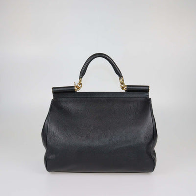 Dolce & Gabbana Black Leather Large Miss Sicily Top Handle Bag