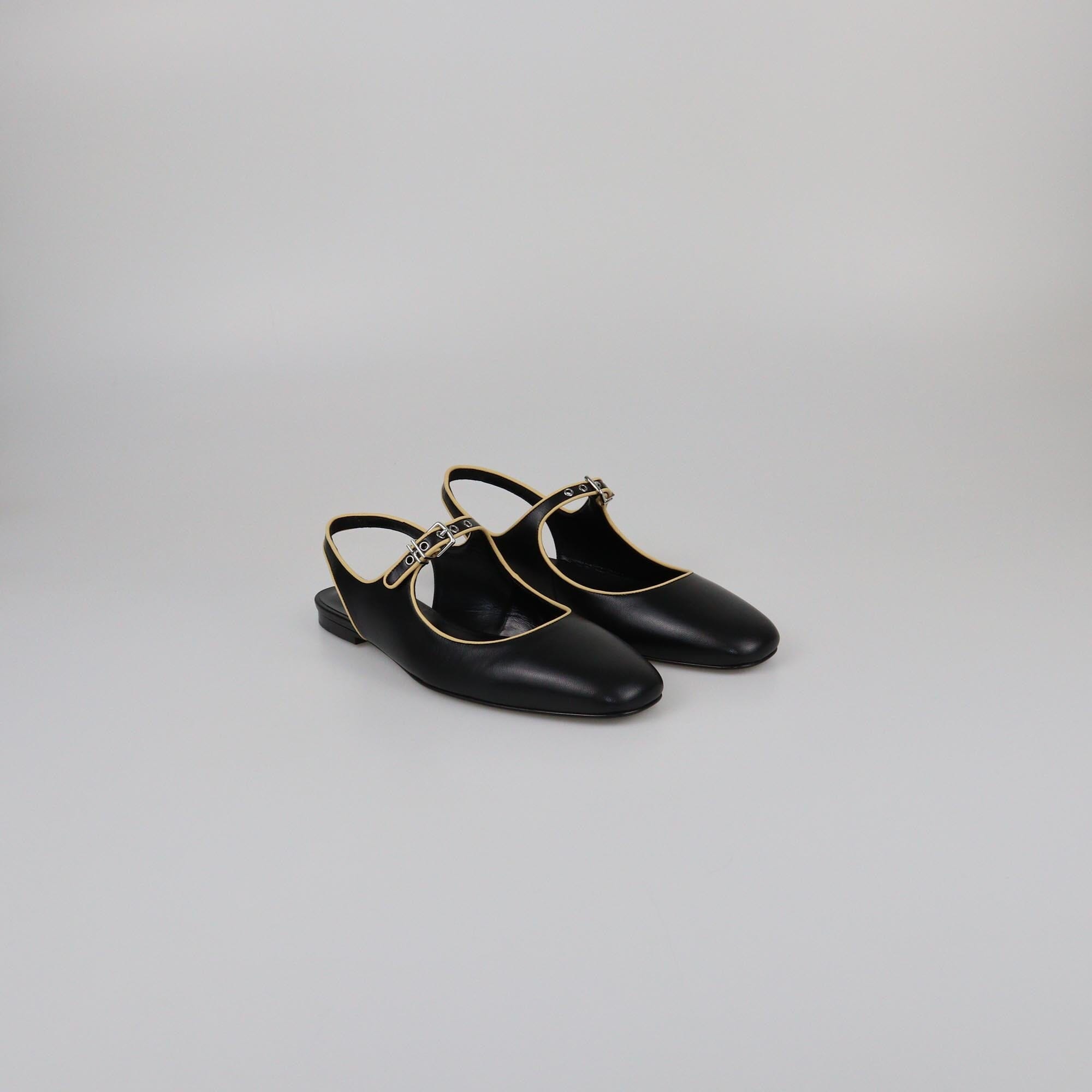 Hermes Noir/Jaune Malawi Kleo Slingback Flat Sandals Womens Hermes 
