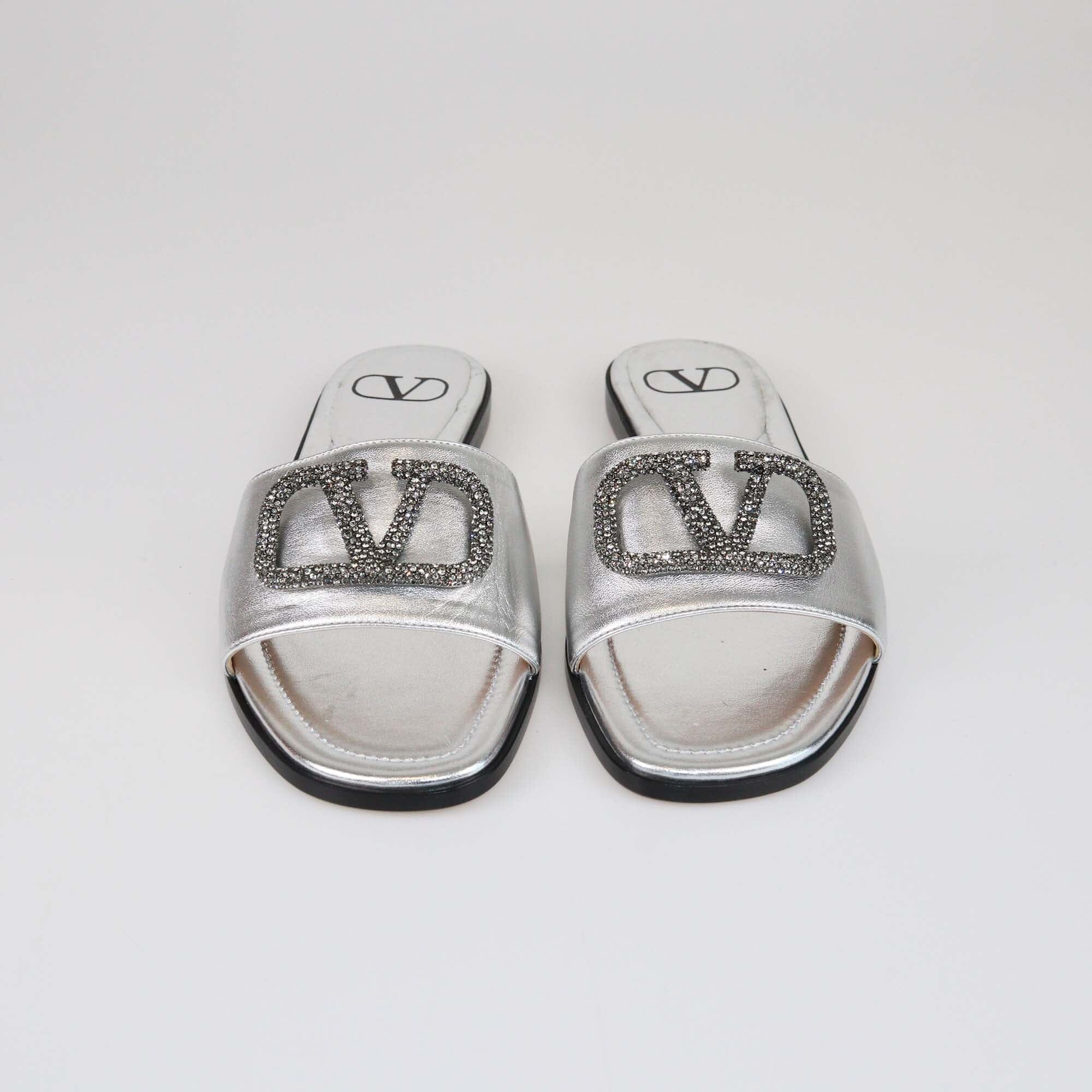 Valentino Silver VLogo Glow Flat Slides Womens Valentino 