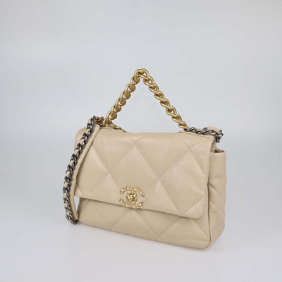 Chanel Beige Quilted Leather Large 19 Shoulder Bag