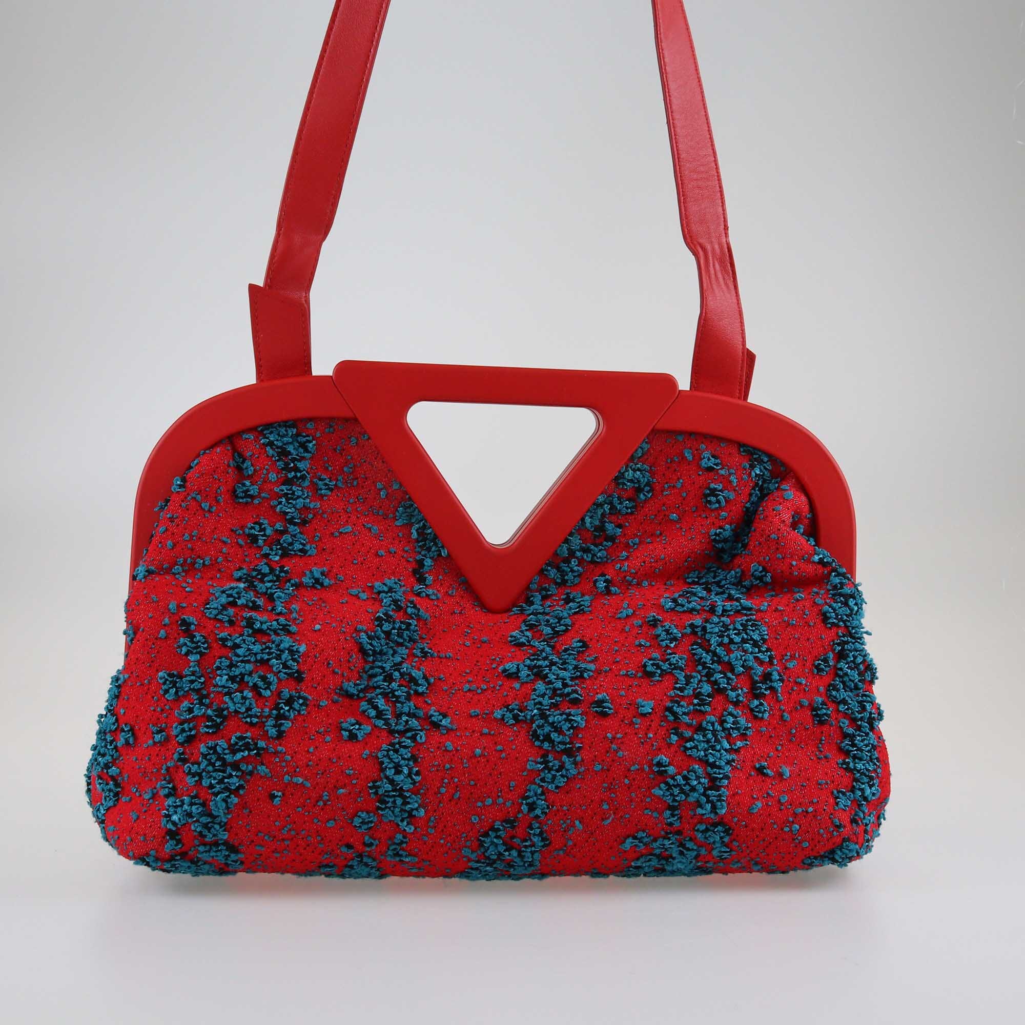 Bottega Veneta Red/Blue Boucle Fabric Medium The Point Shoulder Bag Bags Bottega Veneta 