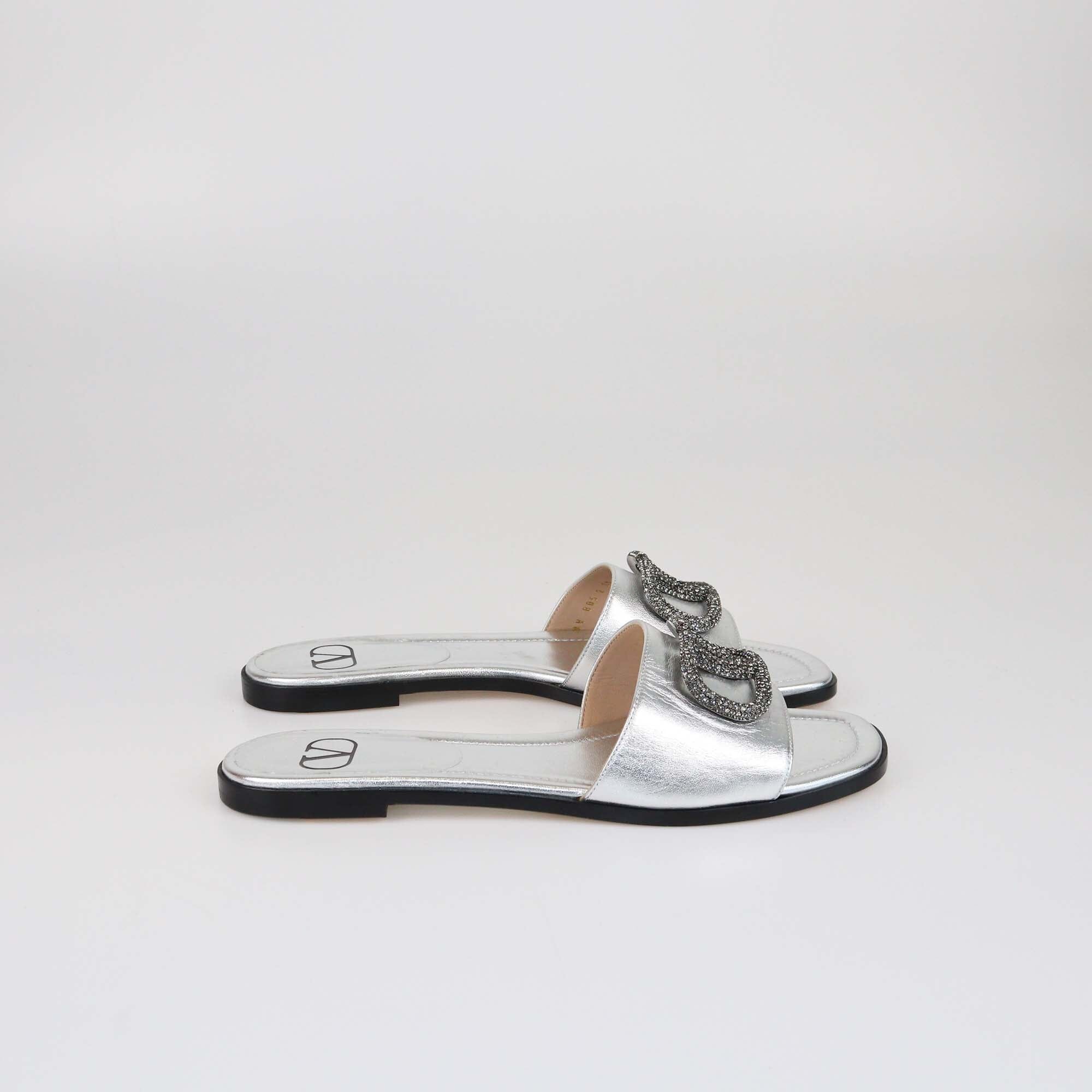 Valentino Silver VLogo Glow Flat Slides Womens Valentino 