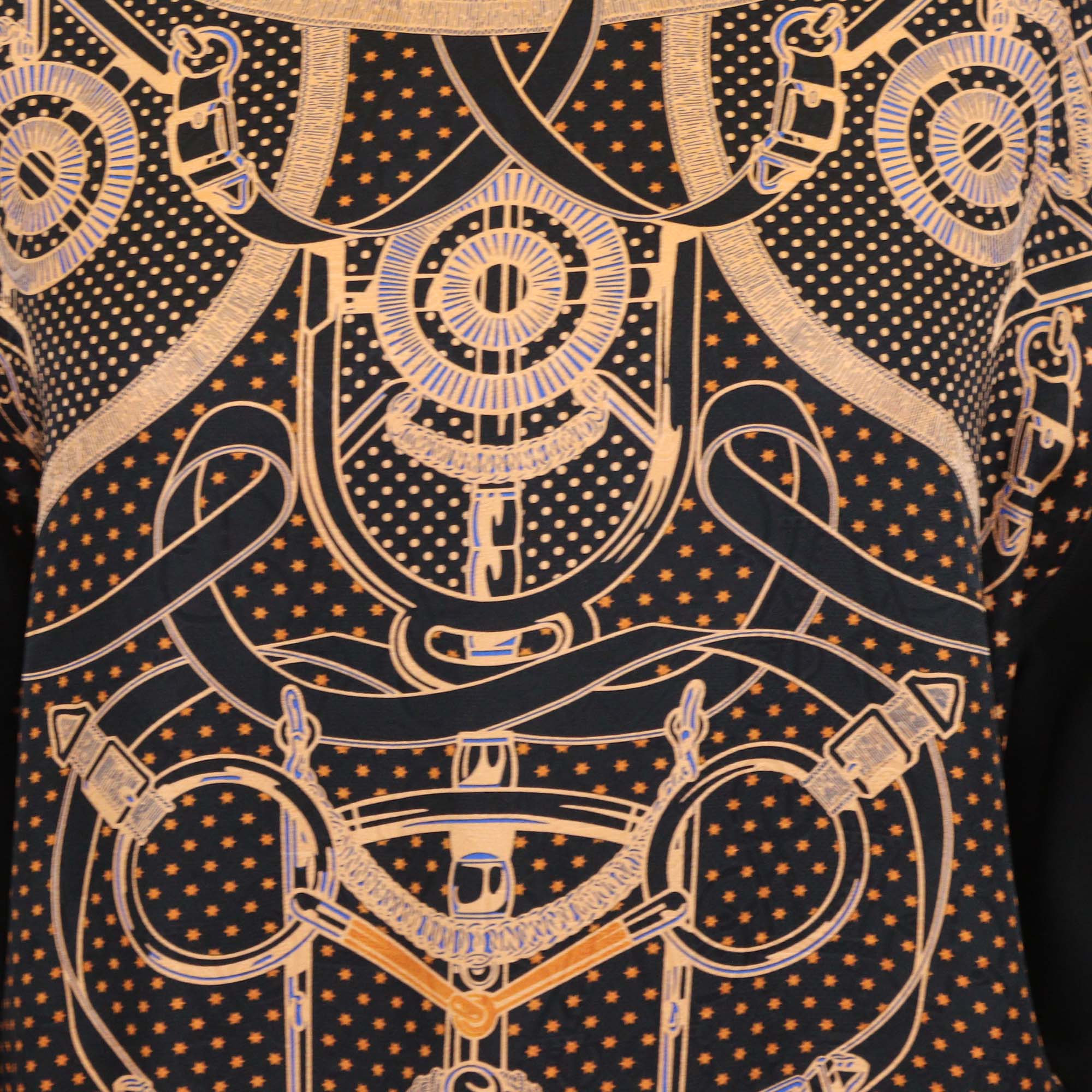 Hermes Black Silk Blended Eperon dOr Bandana Print Long Sleeve Sweater