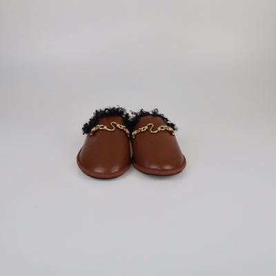 Stella McCartney Brown Teddy-Trimmed Chain Detail Flat Mules Womens Stella McCartney 