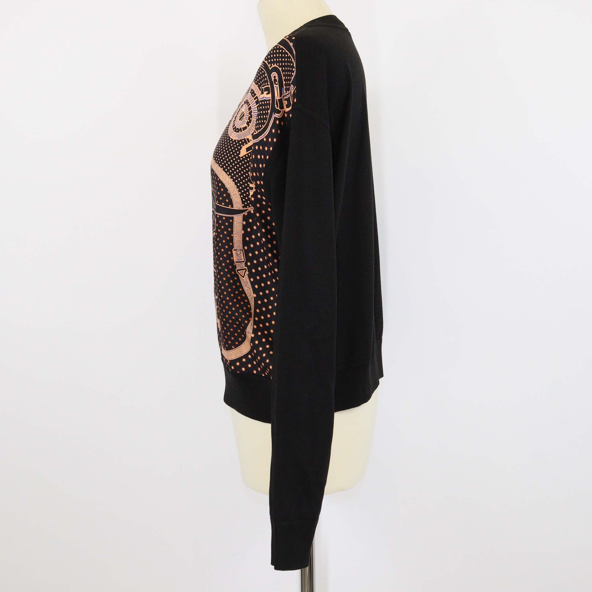 Hermes Black Silk Blended Eperon dOr Bandana Print Long Sleeve Sweater