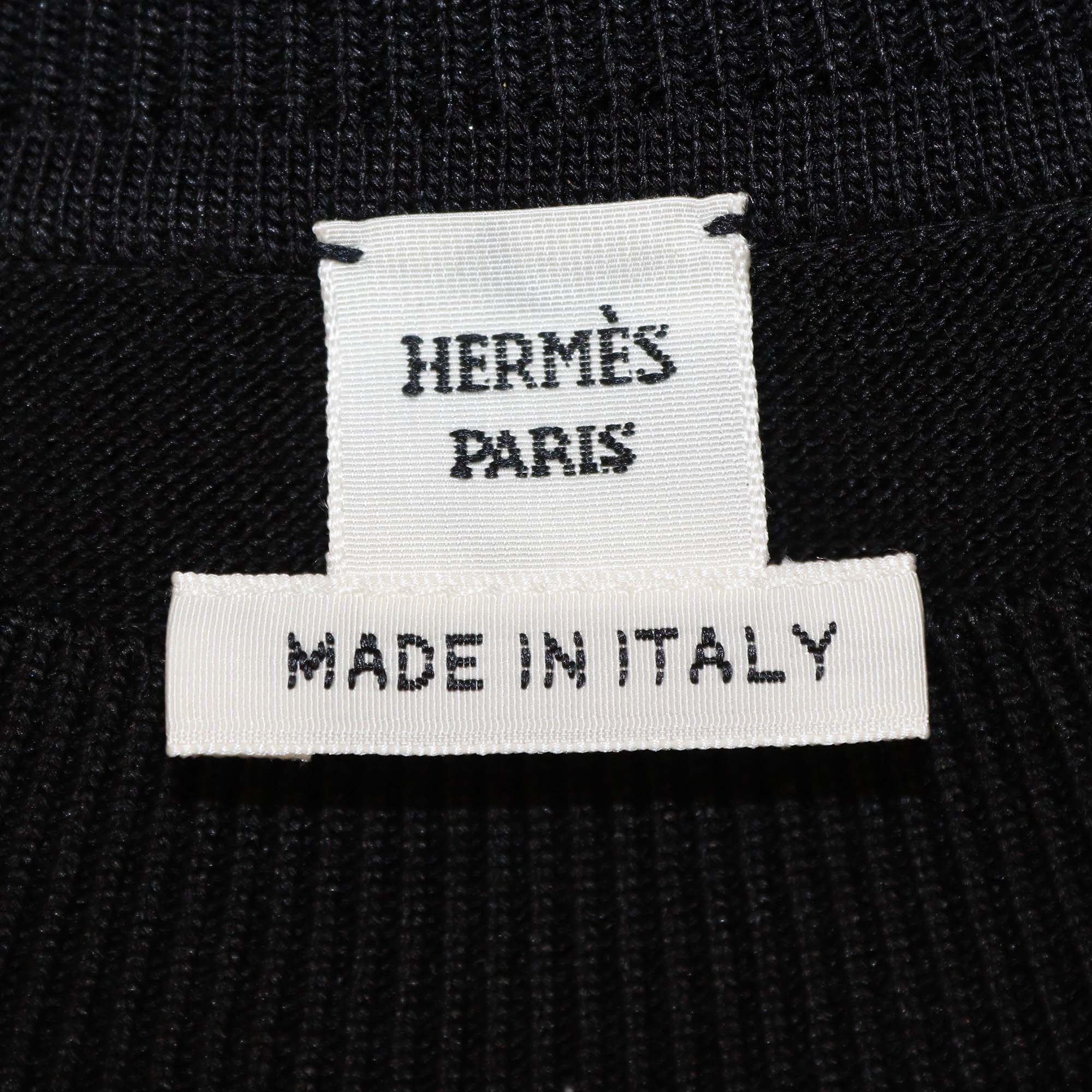 Hermes Black Silk Blended Eperon dOr Bandana Print Long Sleeve Sweater
