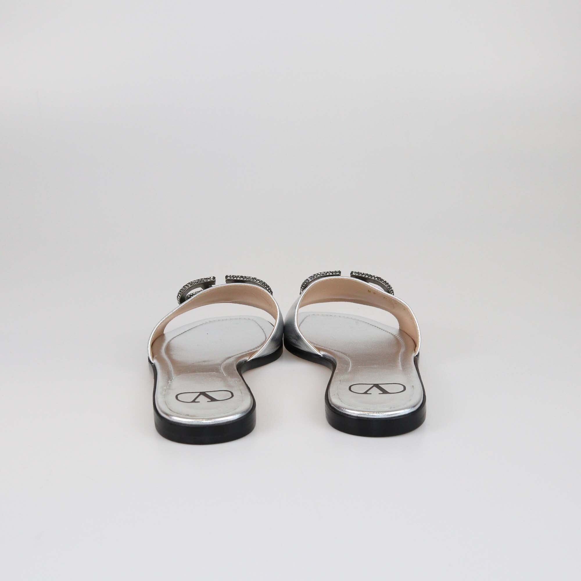 Valentino Silver VLogo Glow Flat Slides Womens Valentino 