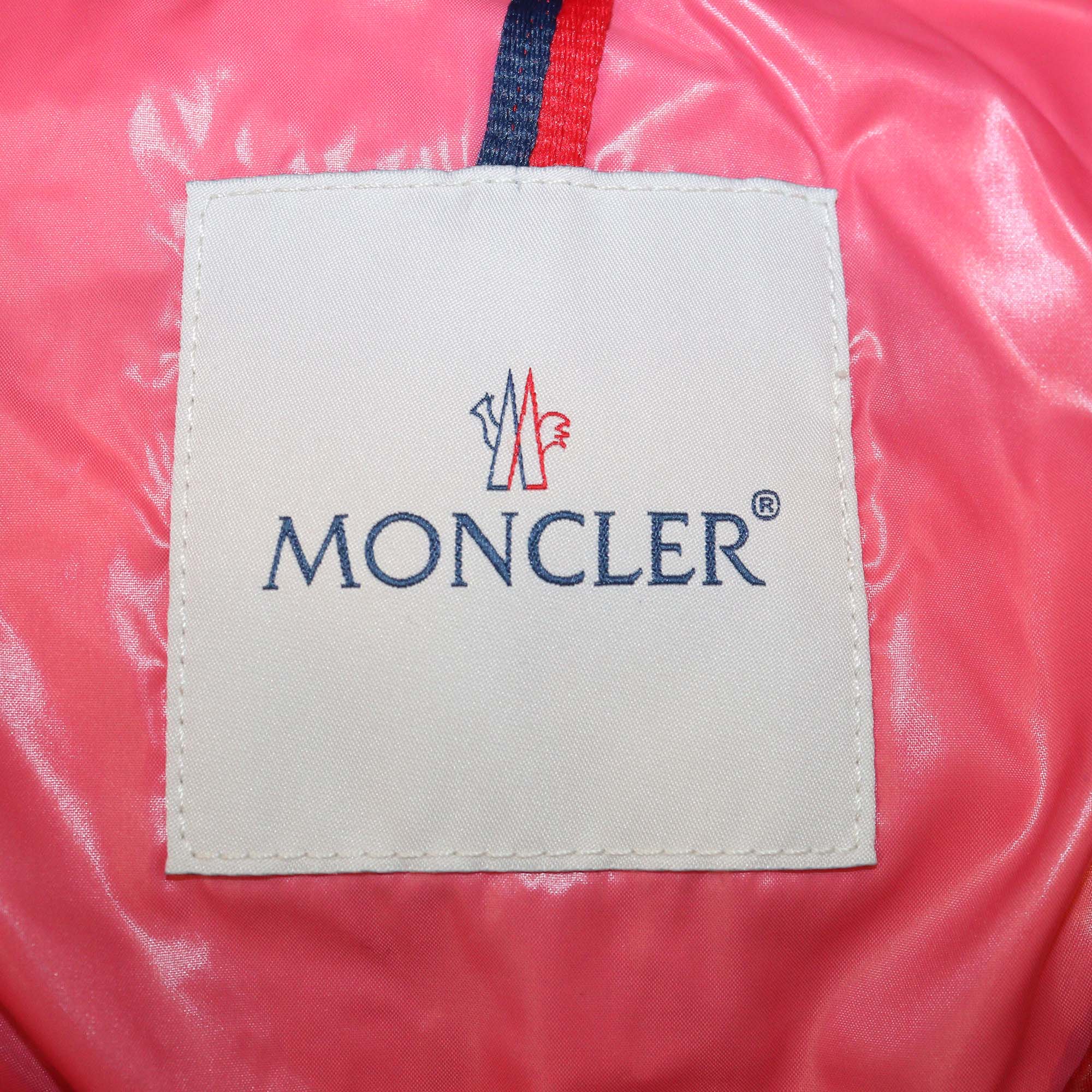 Moncler Red/Pink Nylon and Fur Puffer Hoodie Jacket