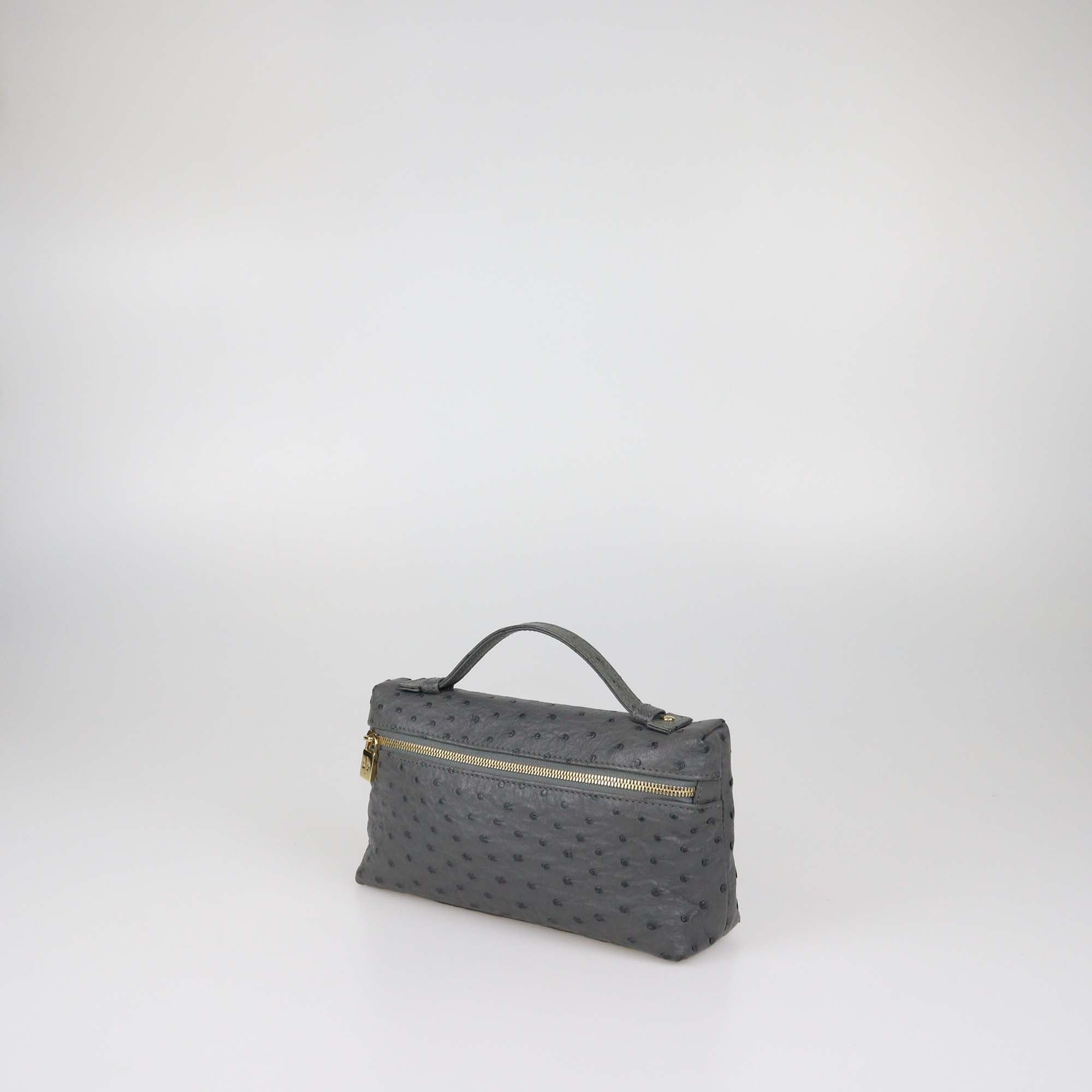 Loro Piana Grey Ostrich Leather Extra Pocket L19 Pouch