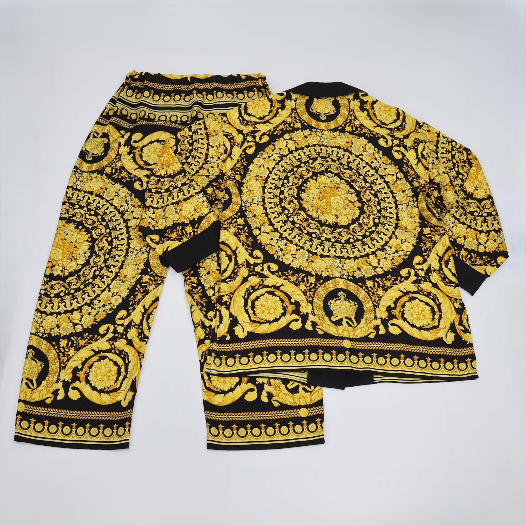 Versace Yellow/Black Barocco Print Pajama Set Womens Versace 