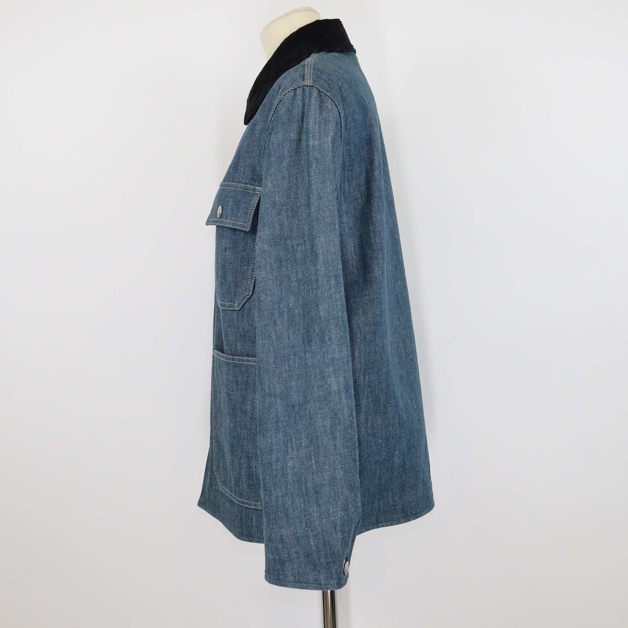 Loro Piana Blue Denim Dean Corduroy-Trimmed Four Pocket Jacket