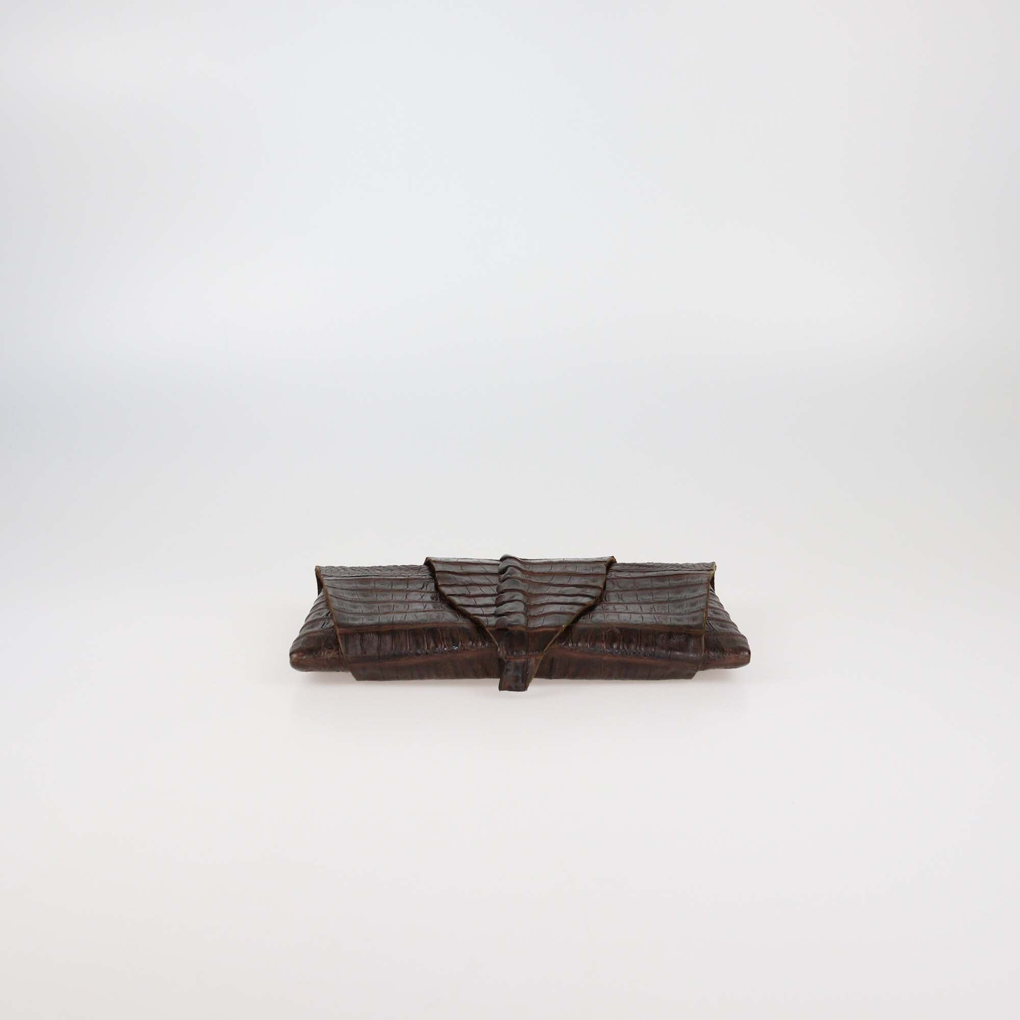 B. Romanek Brown Crocodile Rockstar Wrap Clutch Womens B. Romanek 