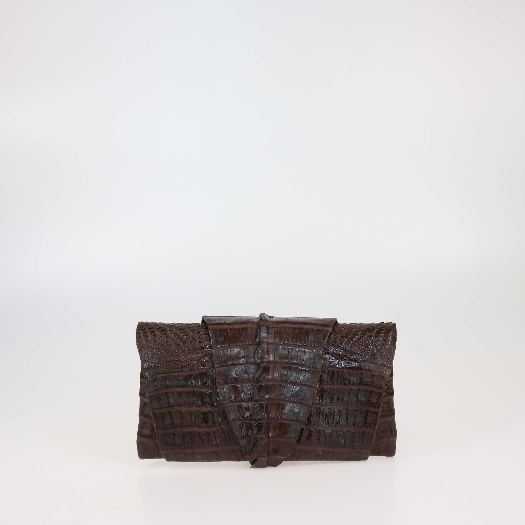 B. Romanek Brown Crocodile Rockstar Wrap Clutch Womens B. Romanek 