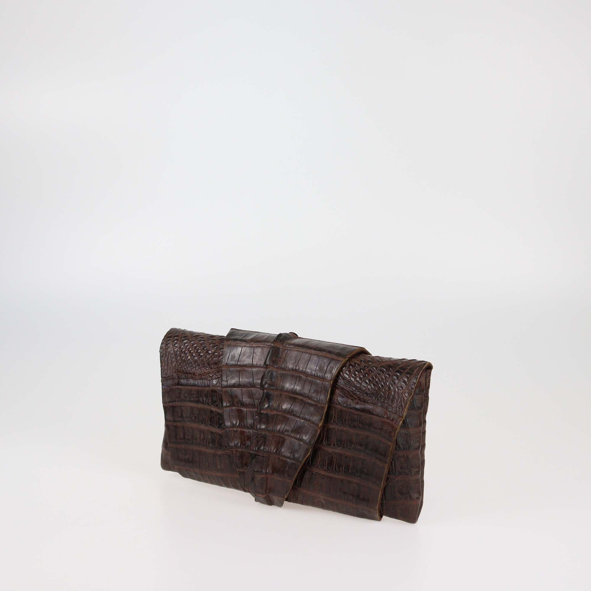 B. Romanek Brown Crocodile Rockstar Wrap Clutch Womens B. Romanek 