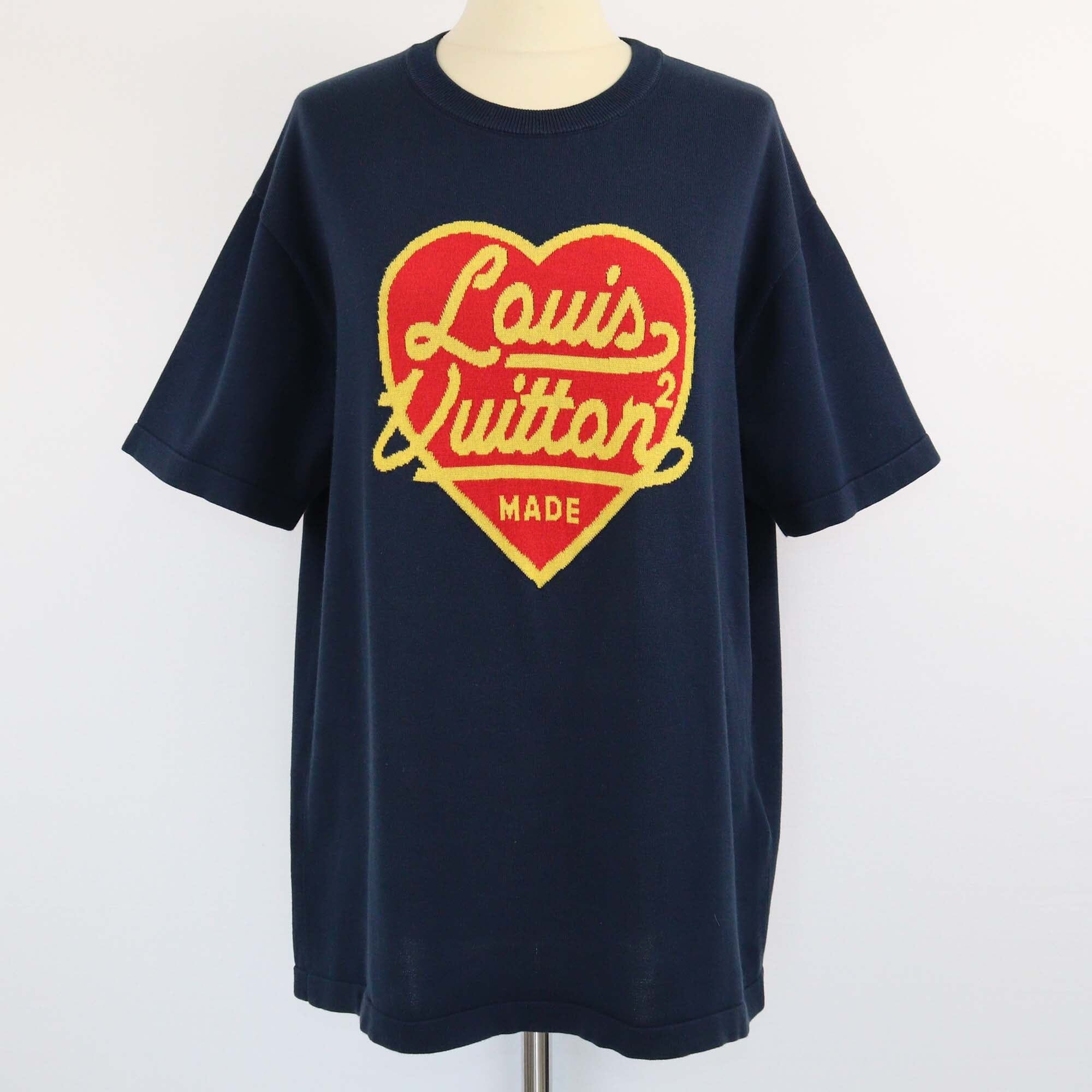 Louis Vuitton x Nigo Intarsia Navy Blue Jacquard Heart Crew Neck Knit T-Shirt Mens Louis Vuitton x Nigo 