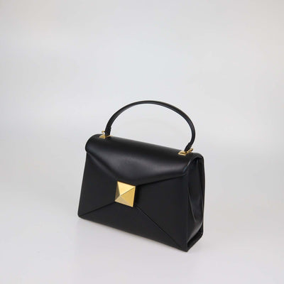 Valentino Black Leather Small One Stud Top Handle Bag
