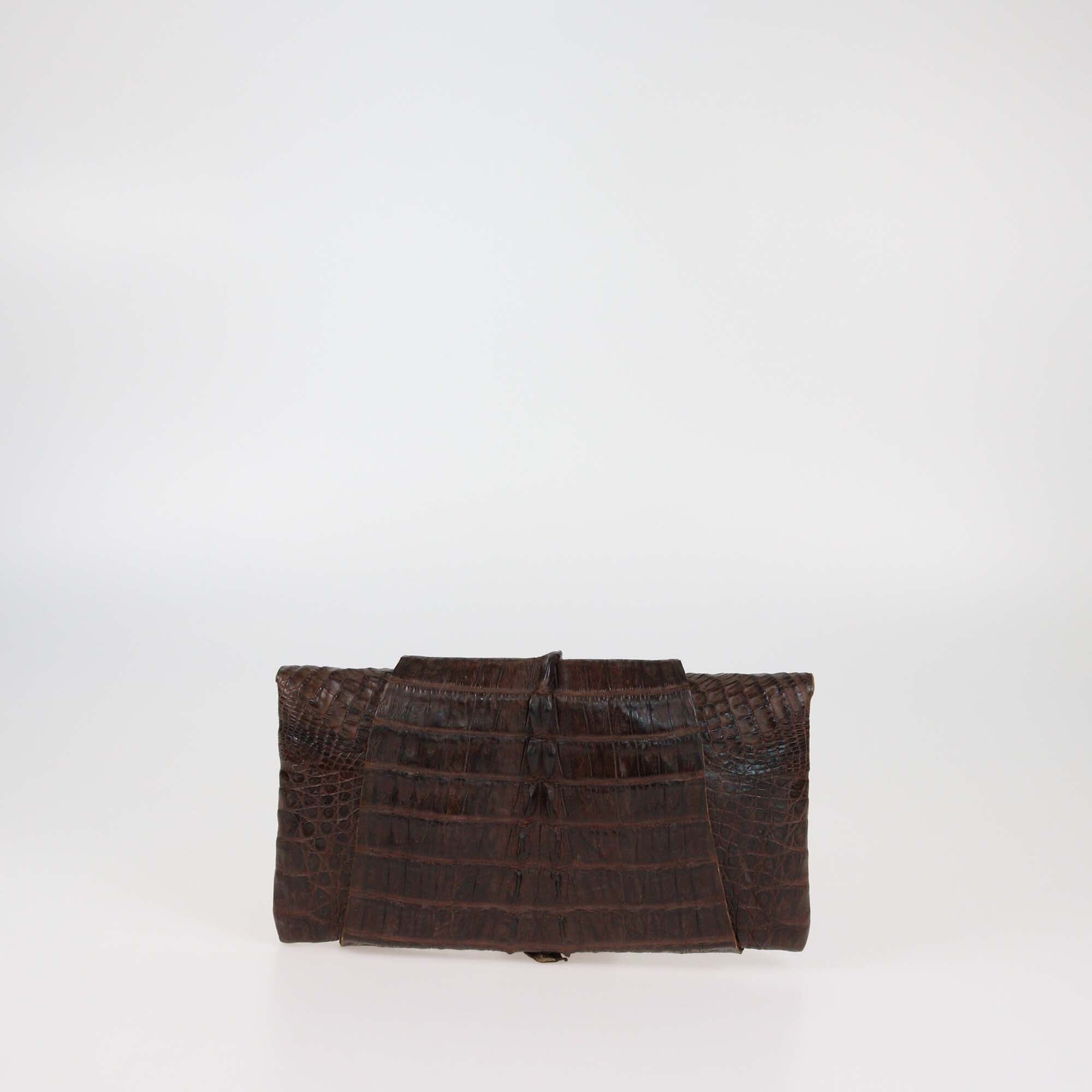 B. Romanek Brown Crocodile Rockstar Wrap Clutch Womens B. Romanek 
