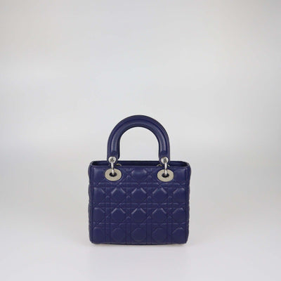 Christian Dior Navy Blue Cannage Leather Small Lady Dior Tote