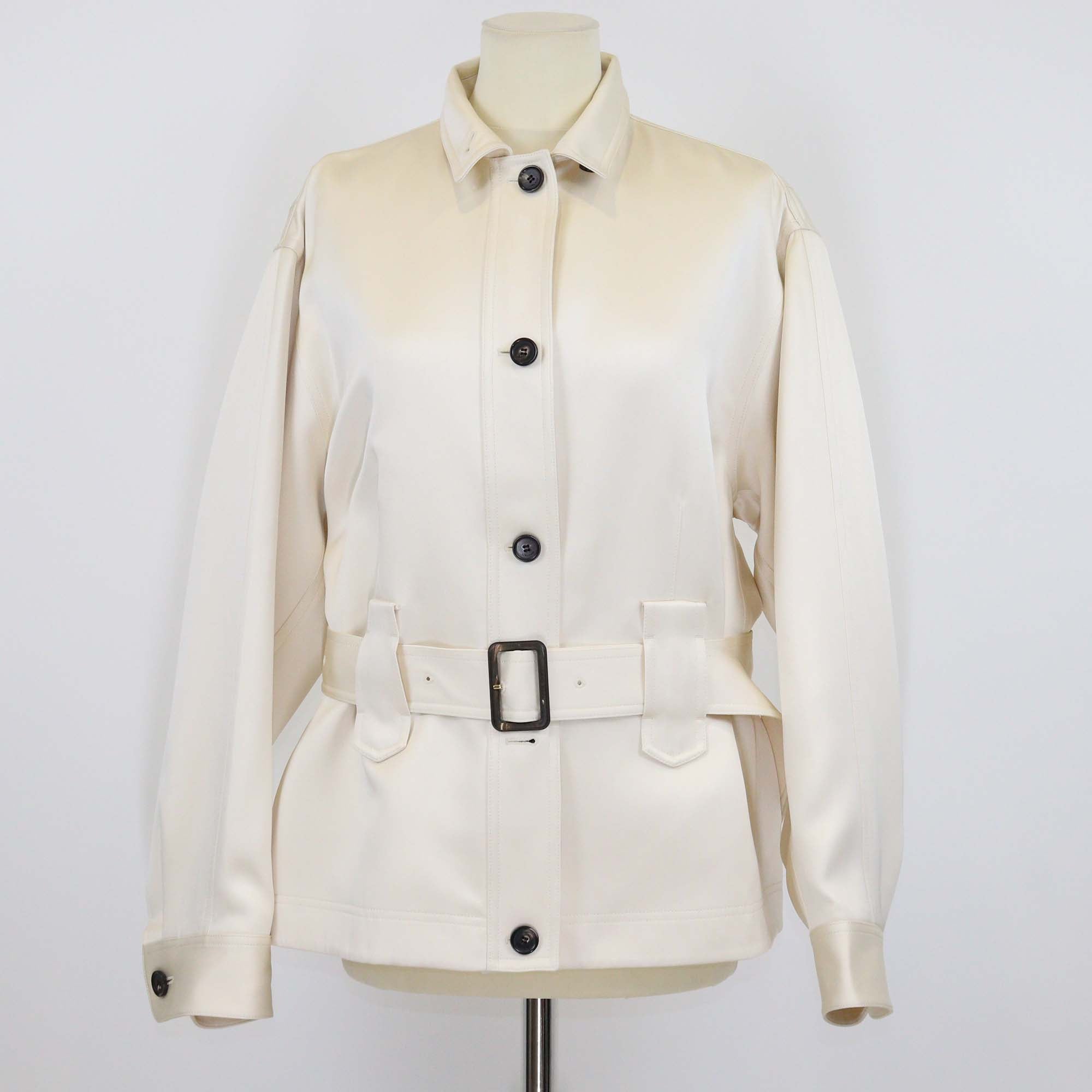 Loro Piana Off White Silk Eddy Field Long Sleeve Belted Jacket