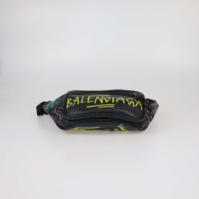 Balenciaga Black Leather Graffiti Explorer Belt Bag