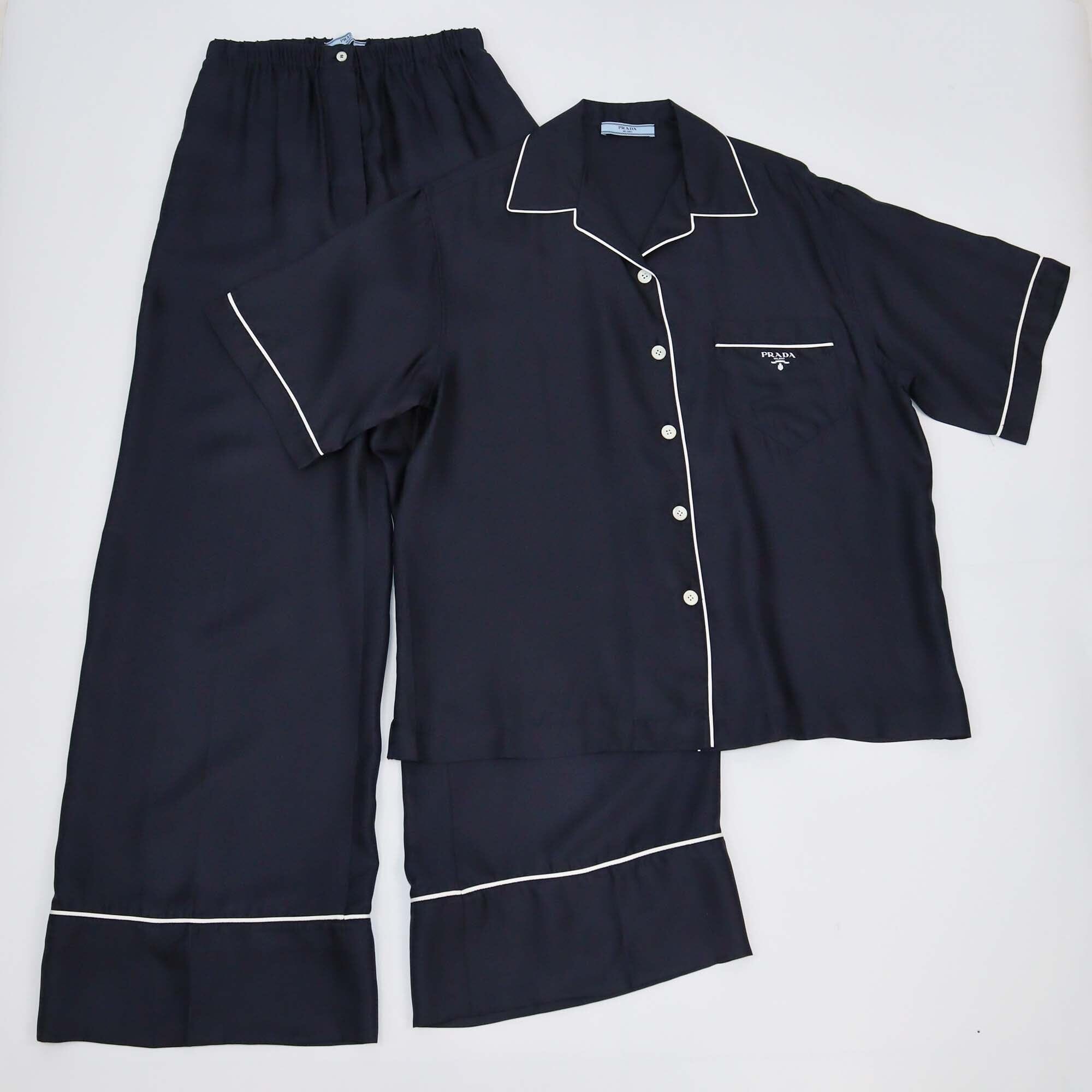 Prada Black Logo Detailed Short Sleeve Shirt & Pajama Set Womens Prada 