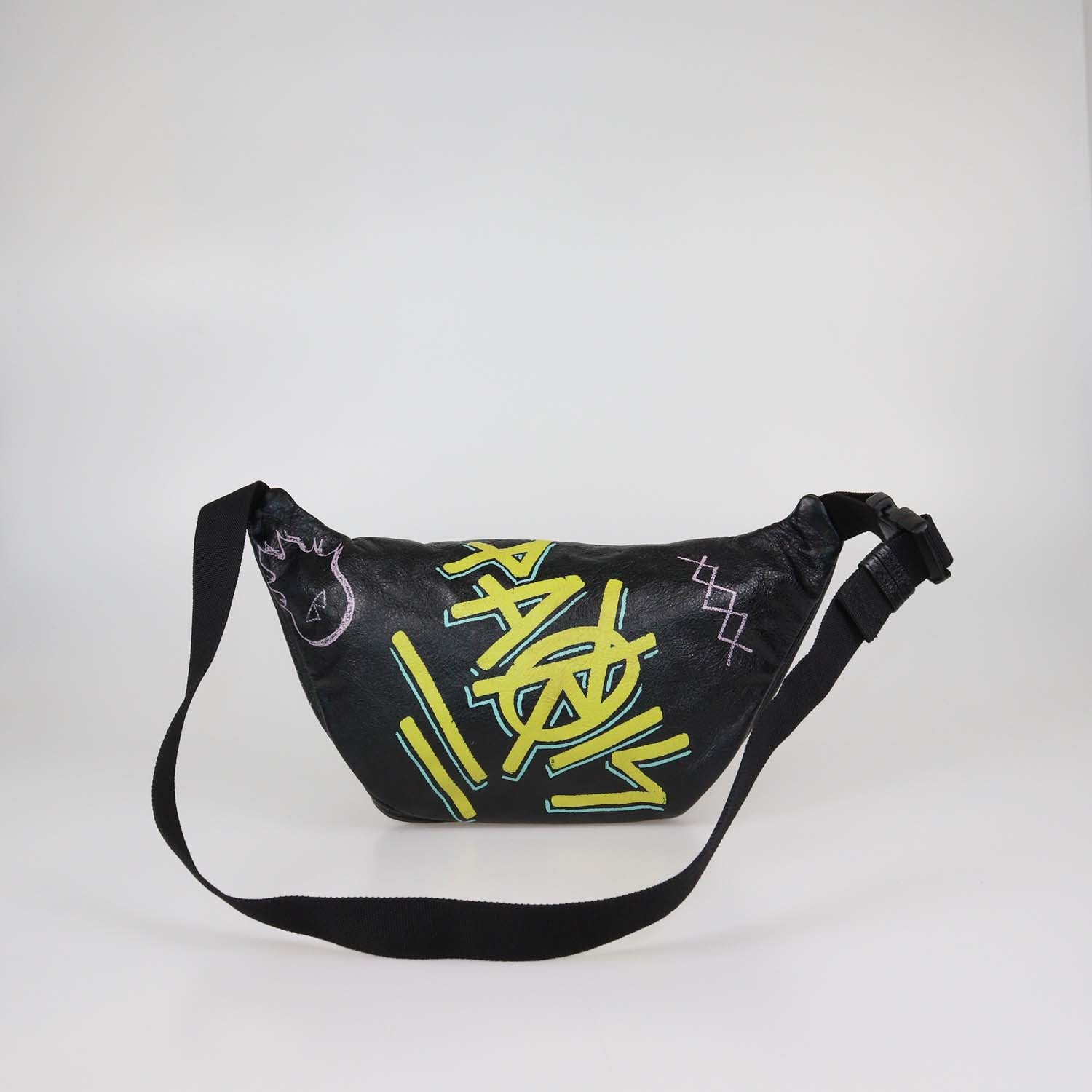 Balenciaga Black Leather Graffiti Explorer Belt Bag