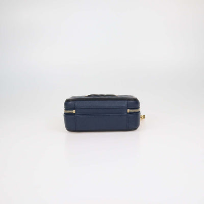 Chanel Navy Blue, Black Quilted Caviar Leather Small Vanity Case Bag