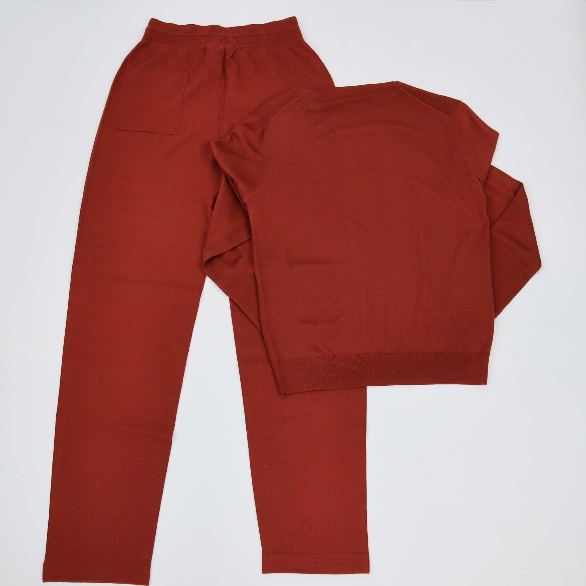 Loro Piana Maroon Crew Neck Long Sleeve Shirt & Drawstring Pants Set Womens Loro Piana 