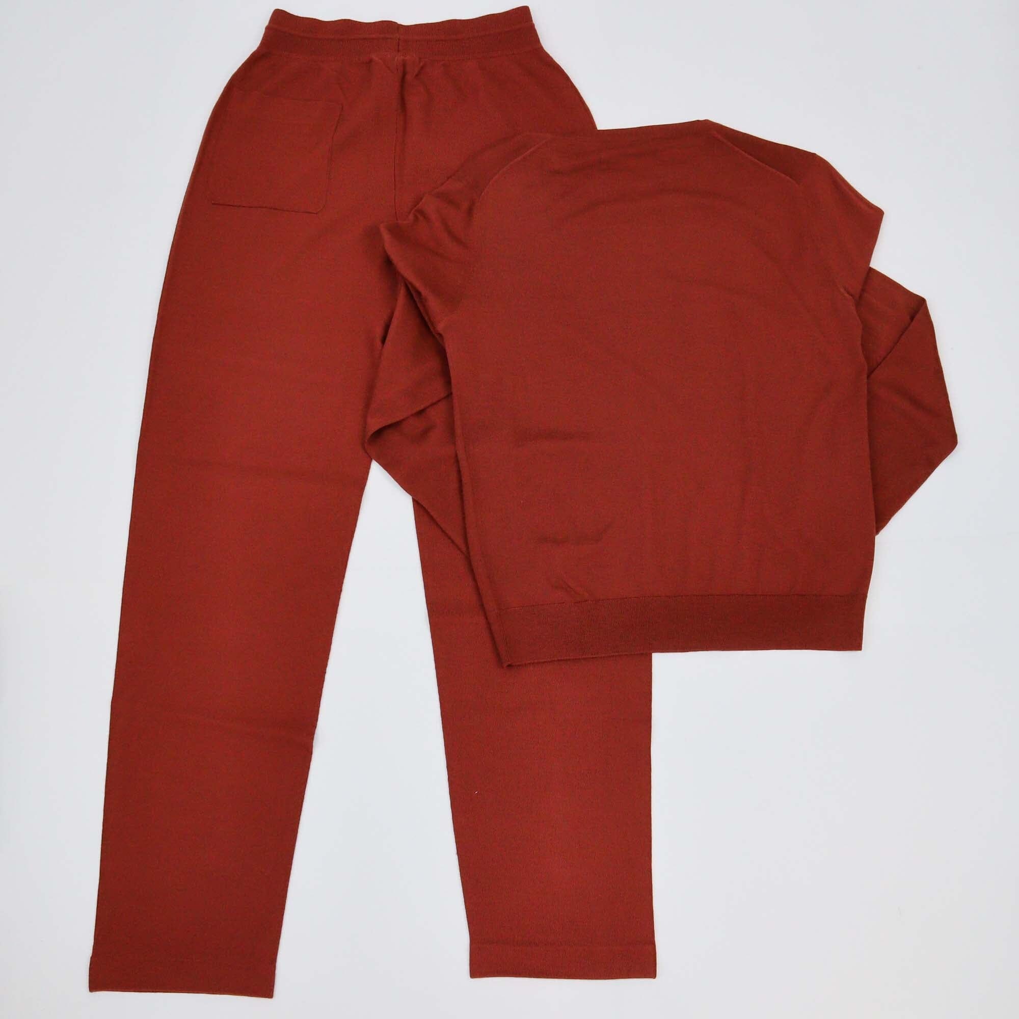 Loro Piana Maroon Crew Neck Long Sleeve Shirt & Drawstring Pants Set Womens Loro Piana 