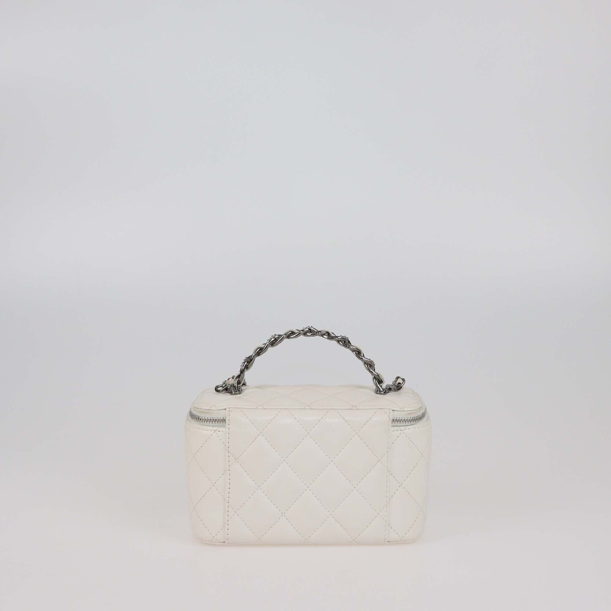 Chanel White Quilted Leather Pick Me Up Vanity Case Womens Chanel 