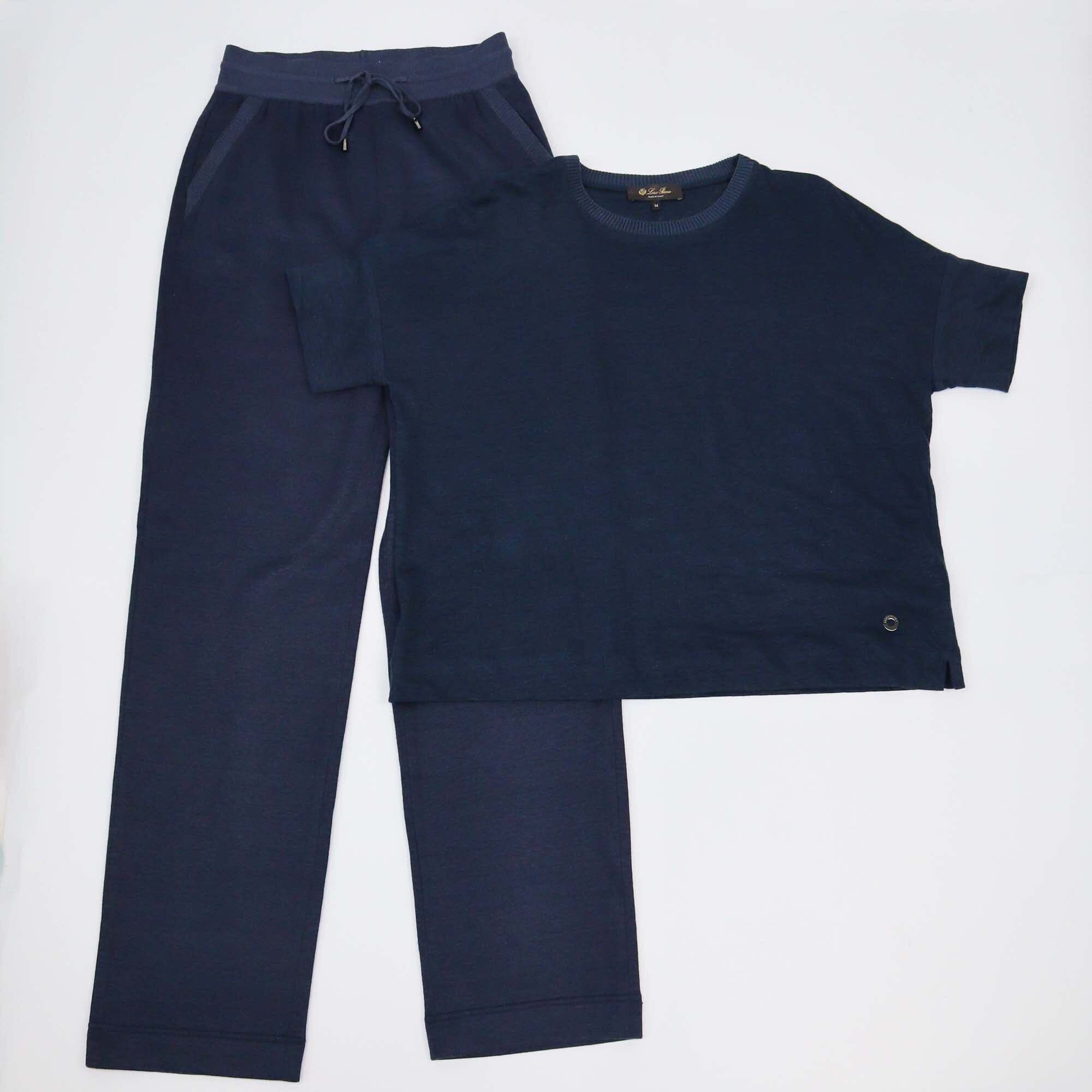 Loro Piana Navy Blue Crew Neck T-Shirt & Drawstring Detail Joggers Womens Loro Piana 