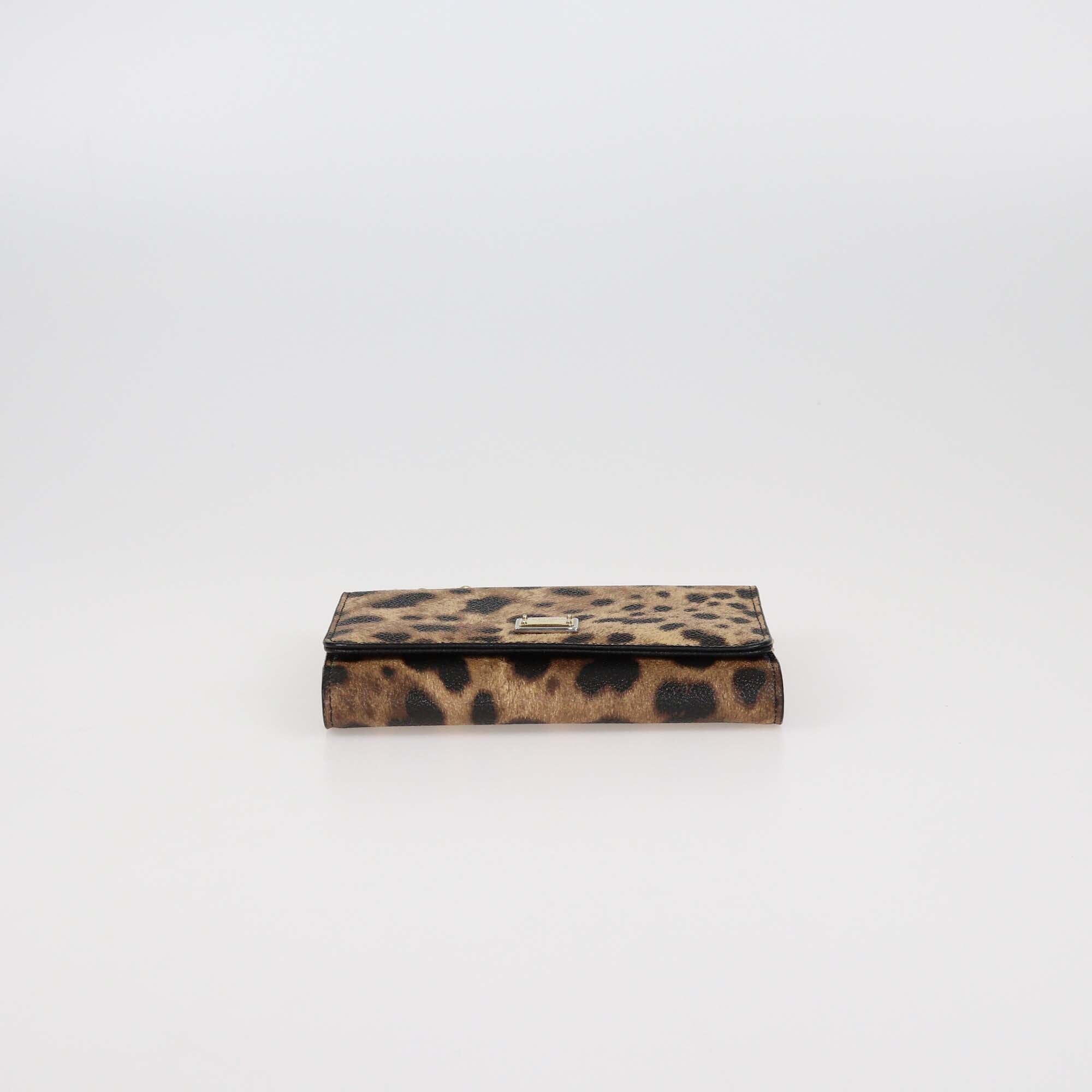 Dolce & Gabbana Brown Leopard Print Coated Canvas Trifold Wallet On Chain Womens Dolce & Gabbana 