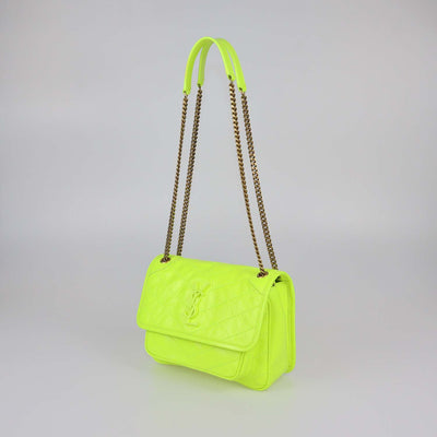 Saint Laurent Neon Green Crinkled Leather Baby Niki Shoulder Bag