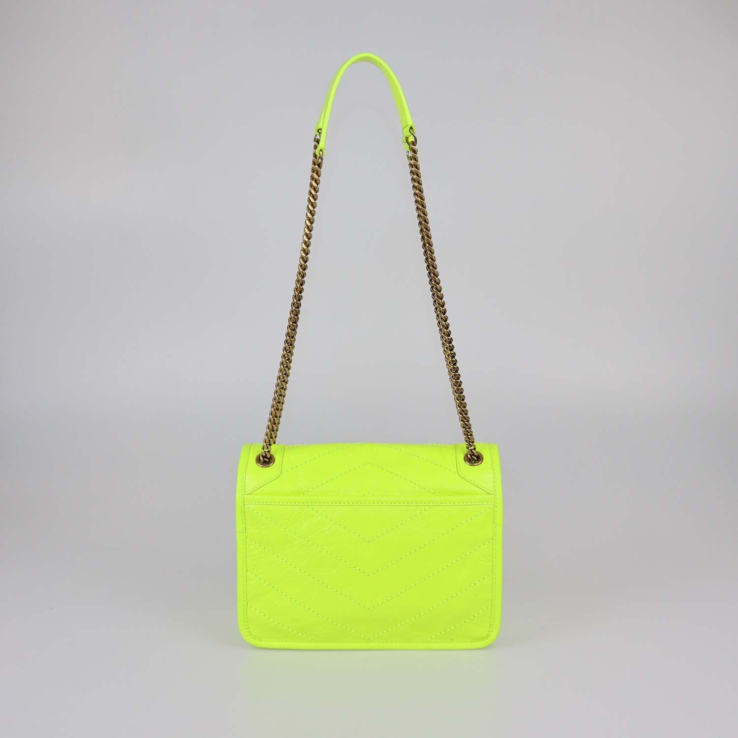 Saint Laurent Neon Green Crinkled Leather Baby Niki Shoulder Bag