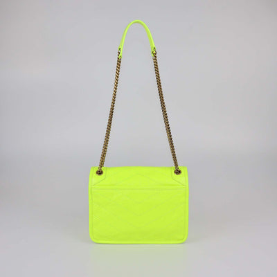 Saint Laurent Neon Green Crinkled Leather Baby Niki Shoulder Bag