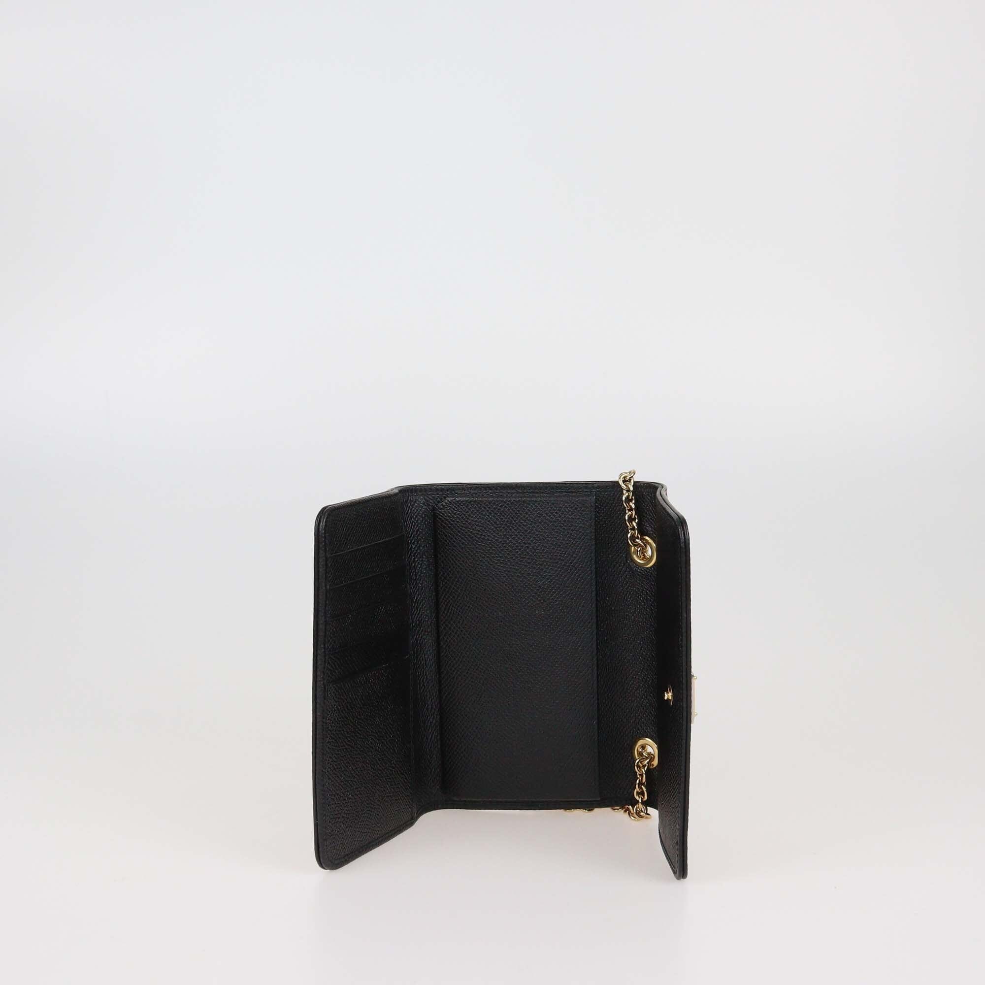 Dolce & Gabbana Brown Leopard Print Coated Canvas Trifold Wallet On Chain Womens Dolce & Gabbana 
