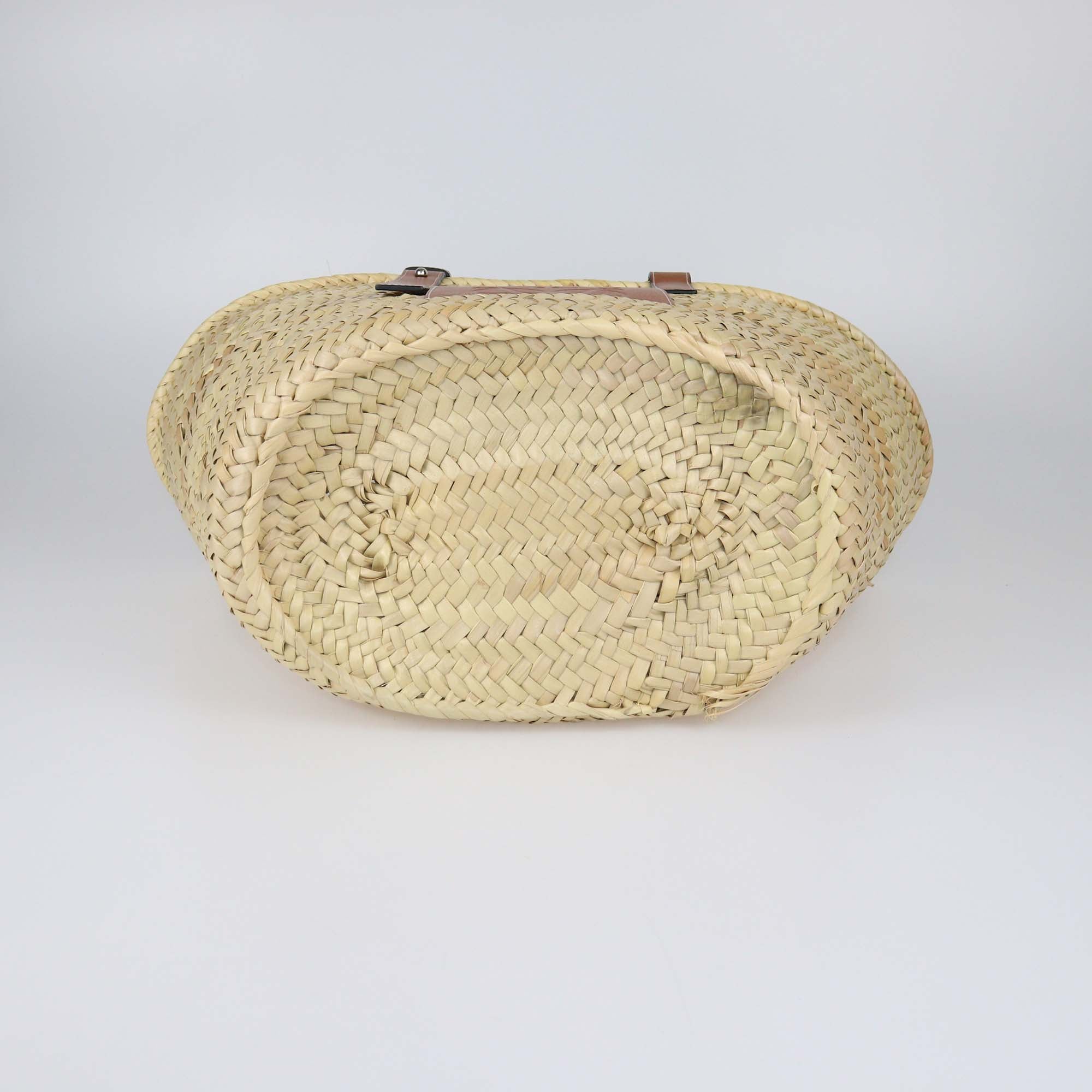 Loewe Tan/Natural Palm Leaf and Leather Medium Basket Tote