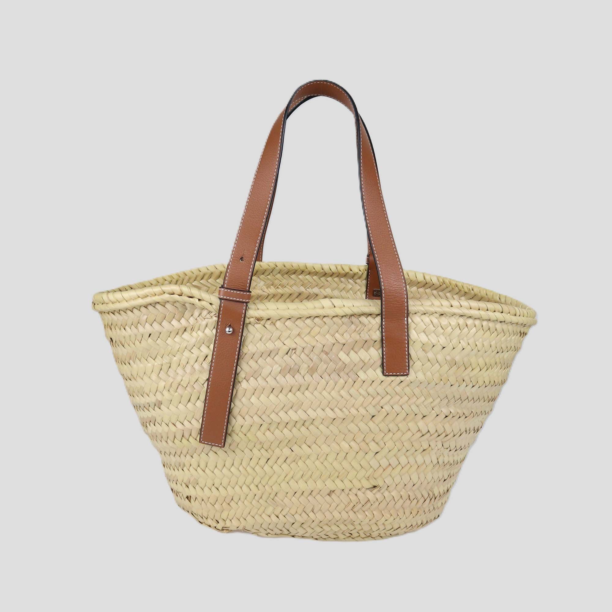 Loewe Tan/Natural Palm Leaf and Leather Medium Basket Tote