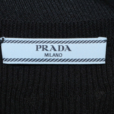 Prada Black Silk Turkey Feather Cuffs Ribbed Knit Long Sleeve Cardigan