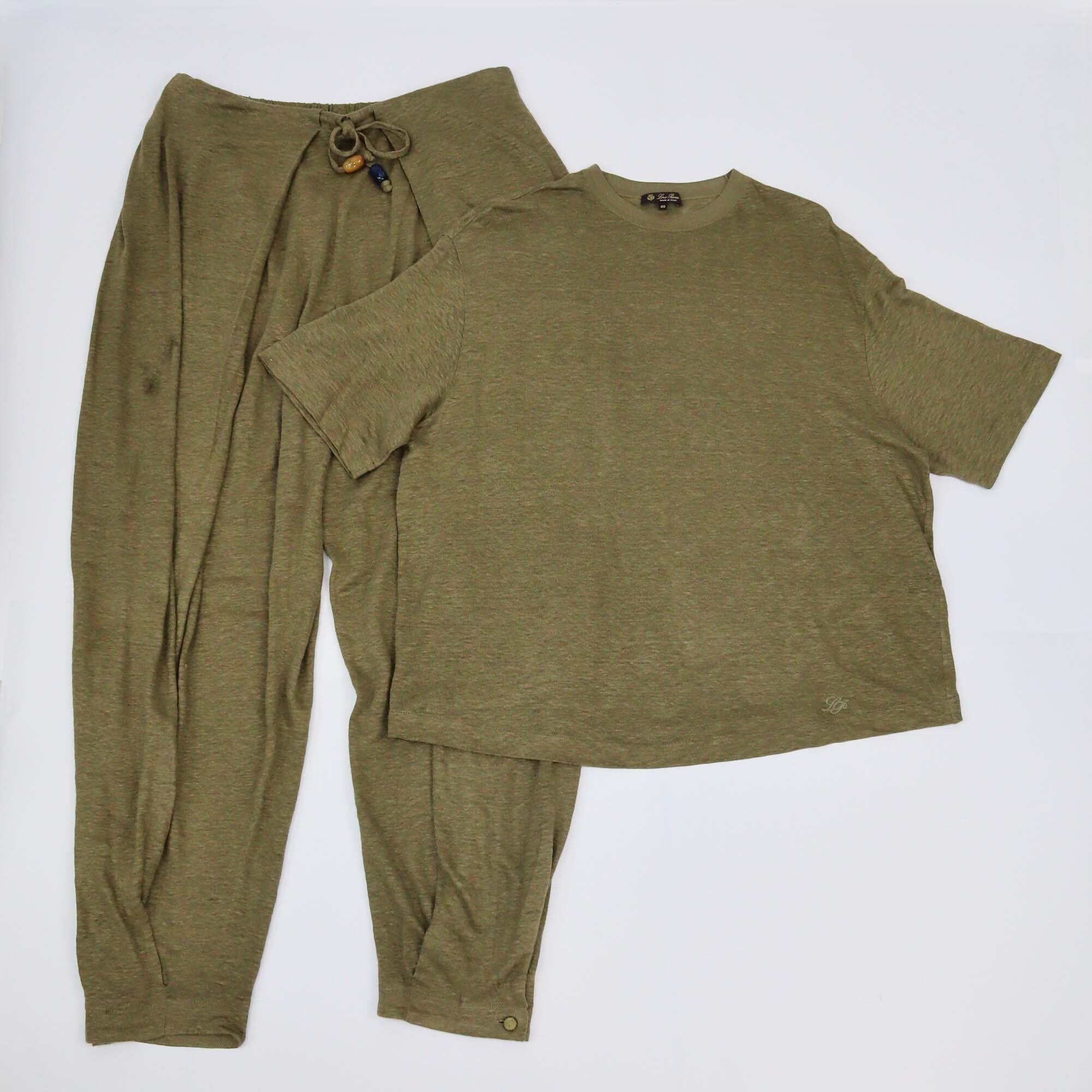 Loro Piana Army Green Half Sleeve Shirt & Tapered Pants Set Womens Loro Piana 