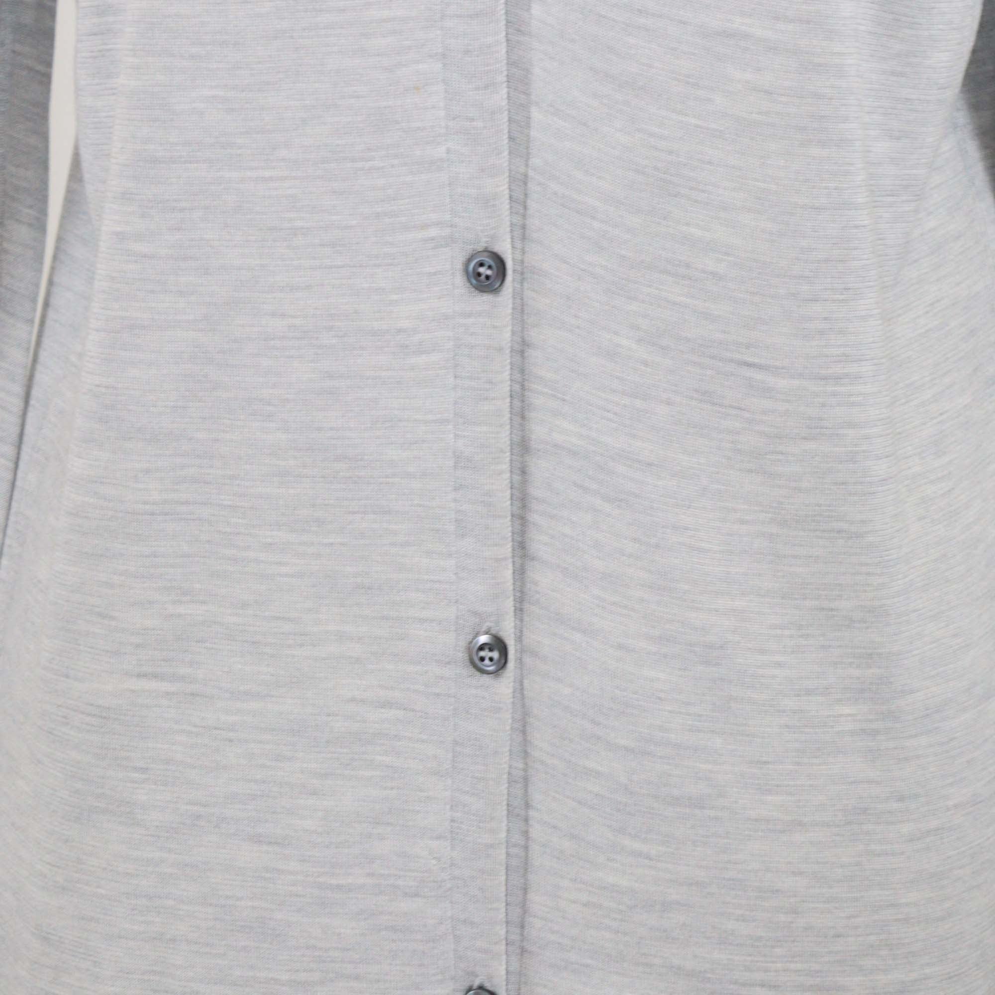 Prada Grey Silk Ostrich Feather Cuff Long Sleeve Cardigan