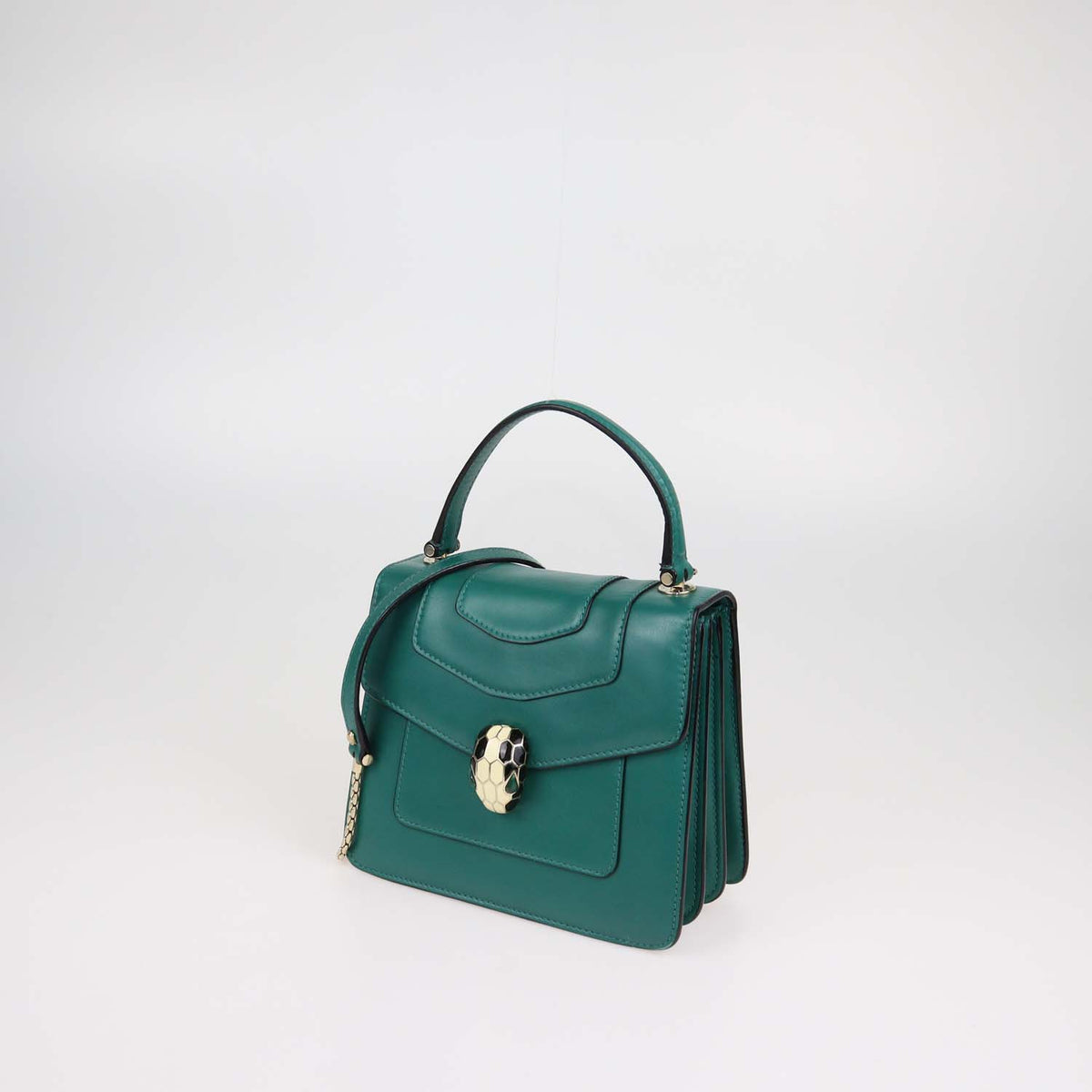 Bvlgari Green Leather Serpenti Forever Top Handle Bag