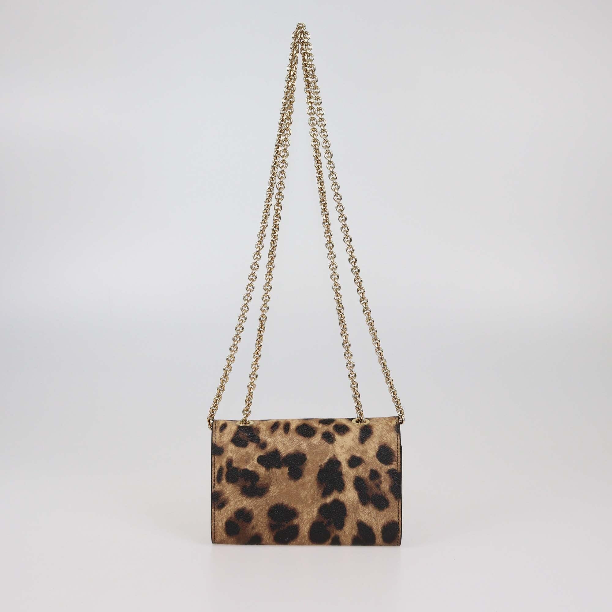 Dolce & Gabbana Brown Leopard Print Coated Canvas Trifold Wallet On Chain Womens Dolce & Gabbana 