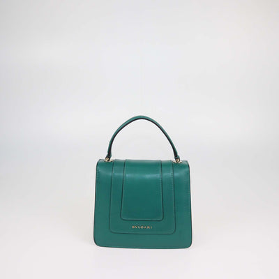 Bvlgari Green Leather Serpenti Forever Top Handle Bag